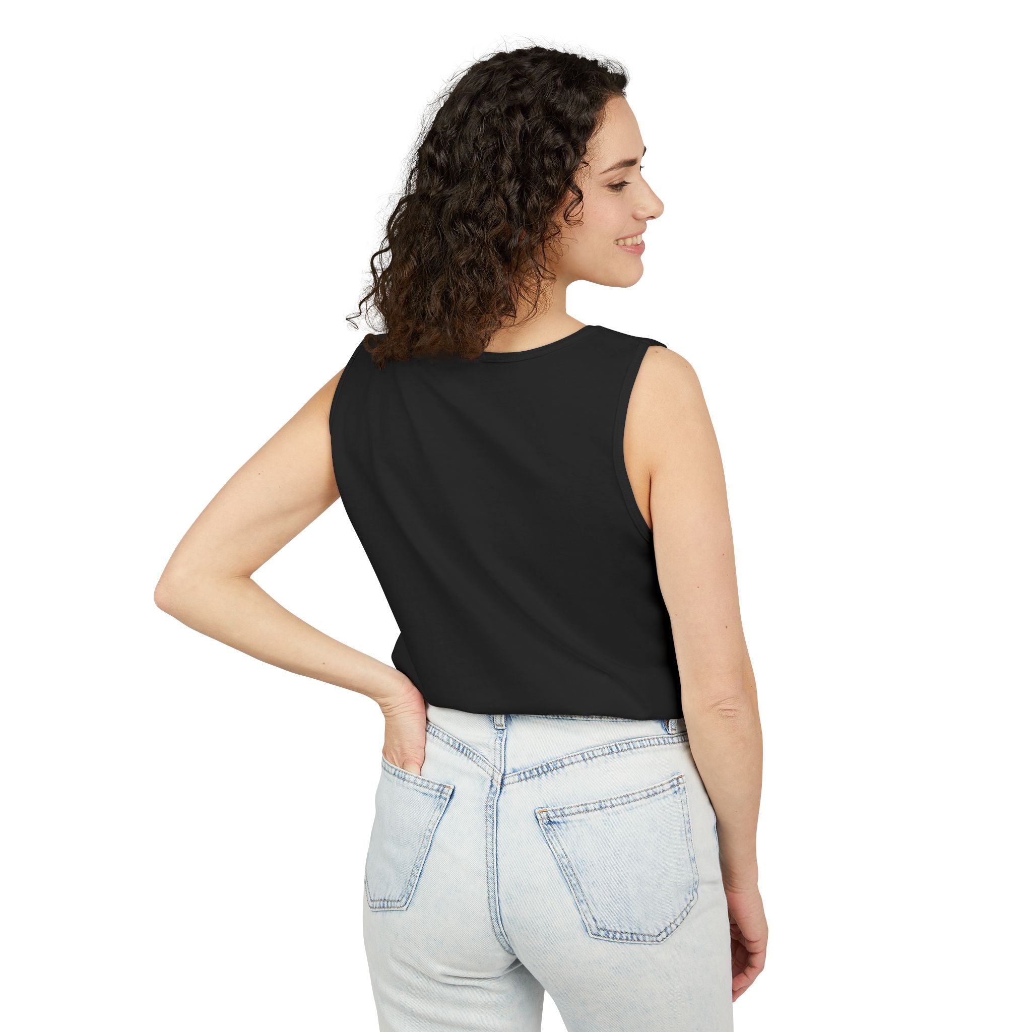 Tank Top — "Wild & Free" Sunset Mountain Camping Graphic