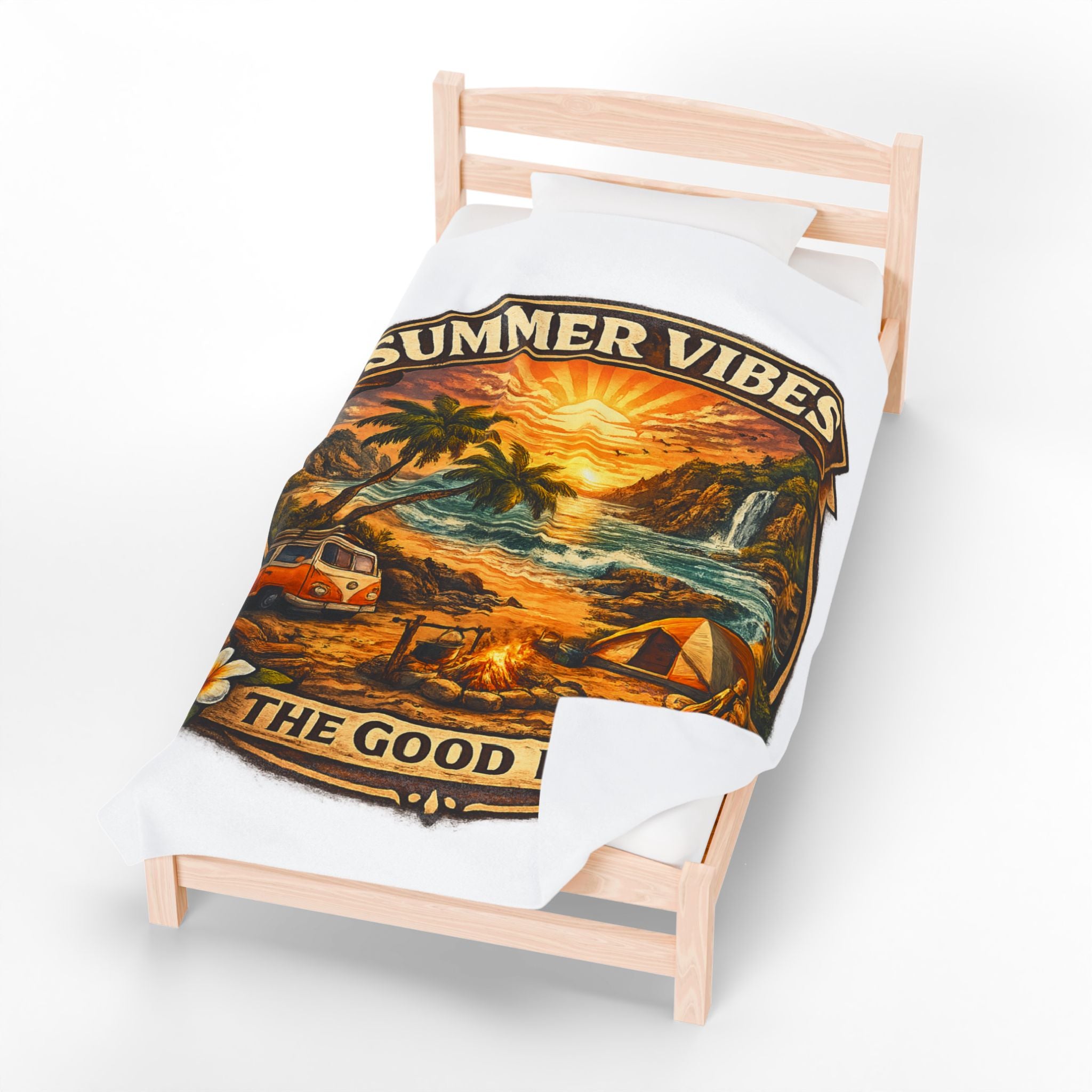 Summer Vibes Velveteen Blanket — The Good Life Sunset Camping Beach Throw