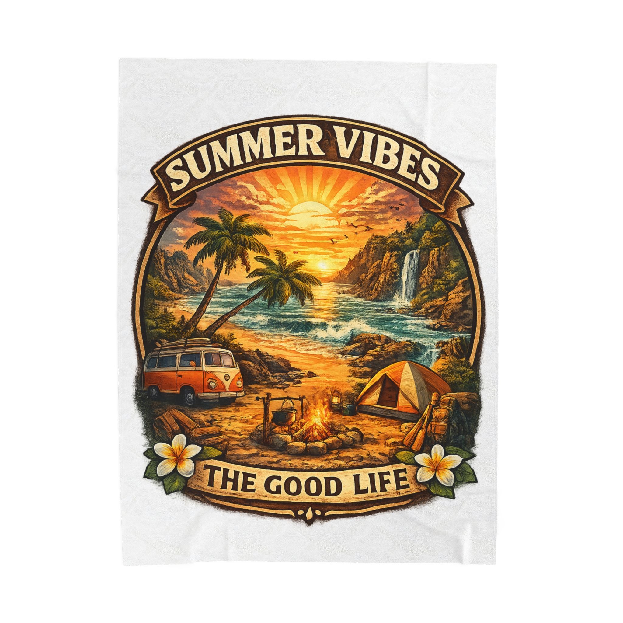 Summer Vibes Velveteen Blanket — The Good Life Sunset Camping Beach Throw