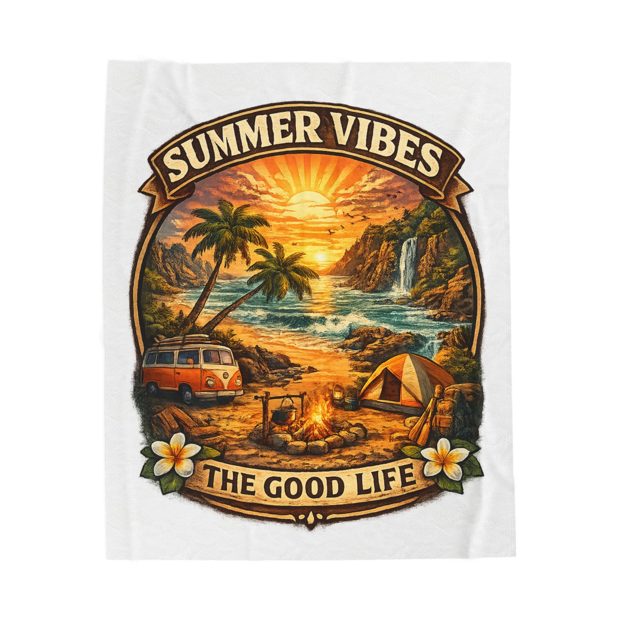 Summer Vibes Velveteen Blanket — The Good Life Sunset Camping Beach Throw