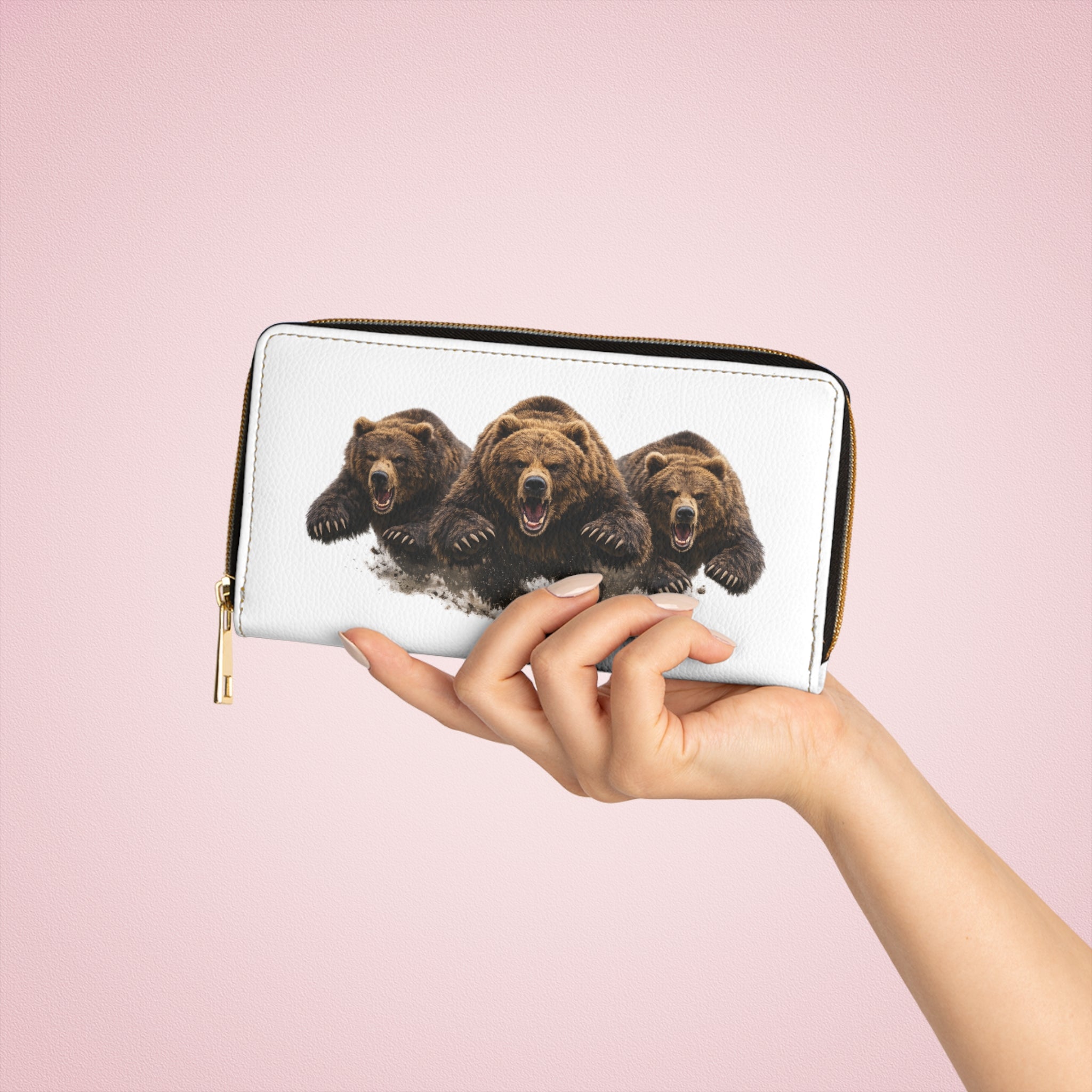 Bear Trio Zipper Wallet — Cute Wilderness Animal Print Wallet