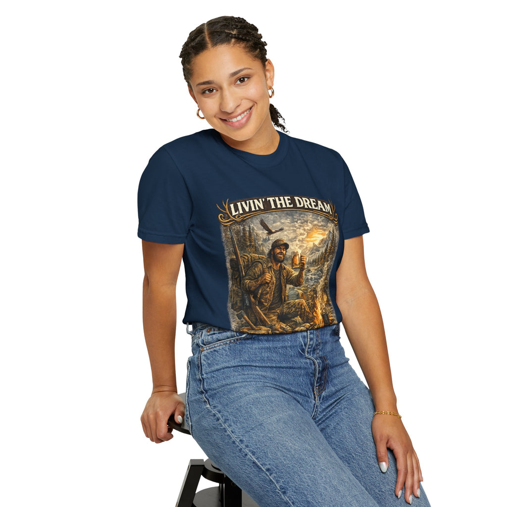 Livin' the Dream Campfire T-Shirt — "One Campfire at a Time" Outdoor Graphic Tee