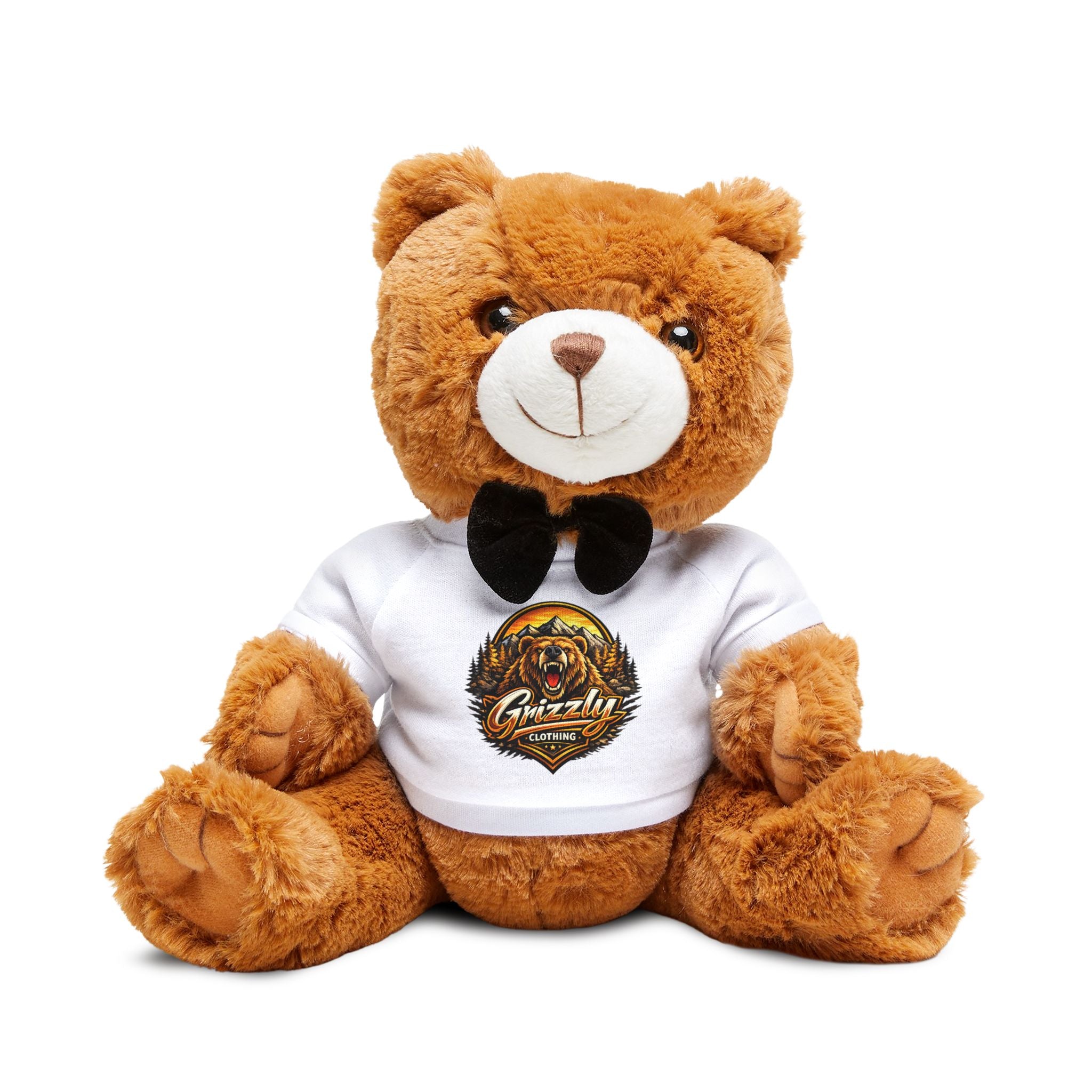 Plush Teddy Bear with T-Shirt — Cute Brown Bear Gift with Printed Tee