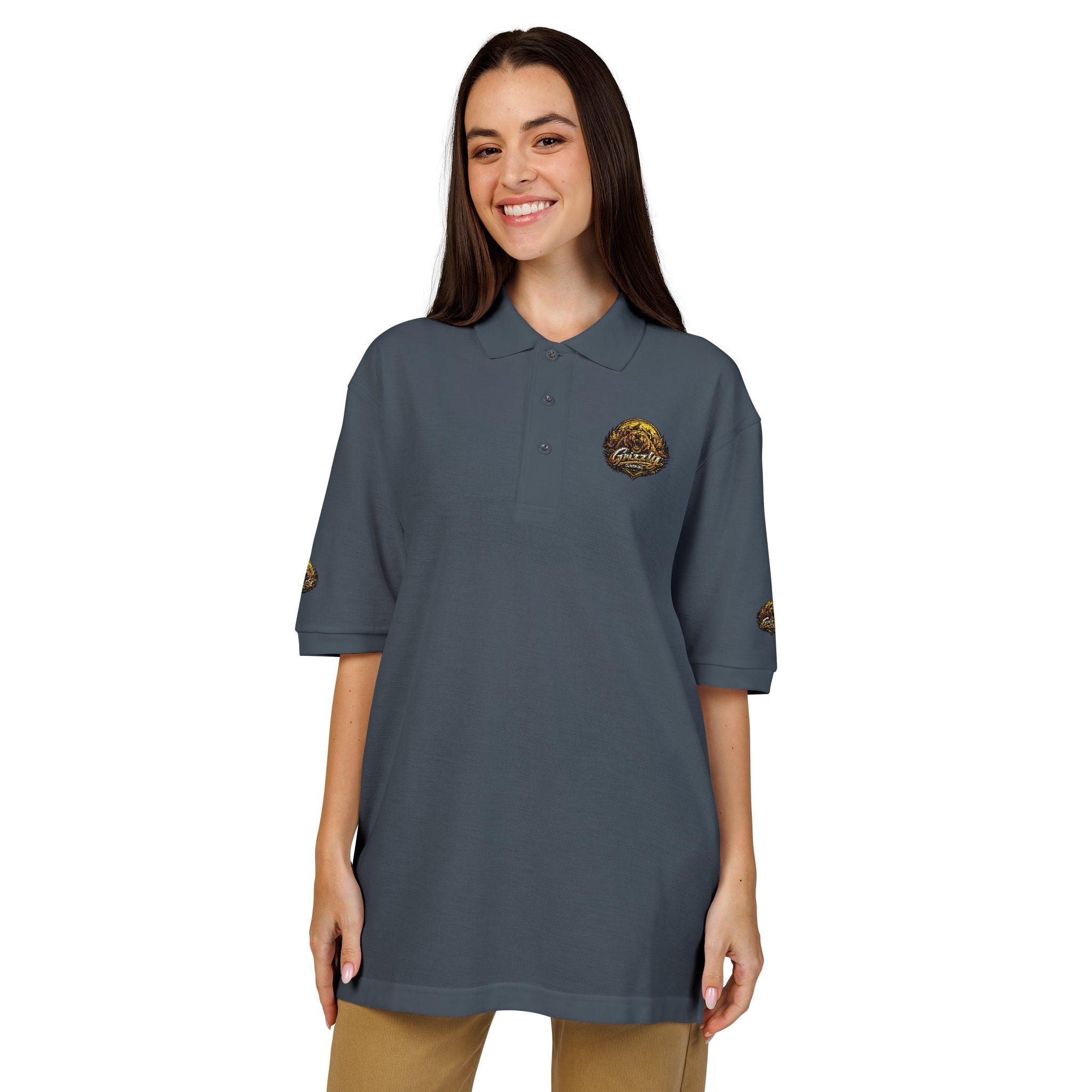 Embroidered Gold Lion Crest Polo Shirt