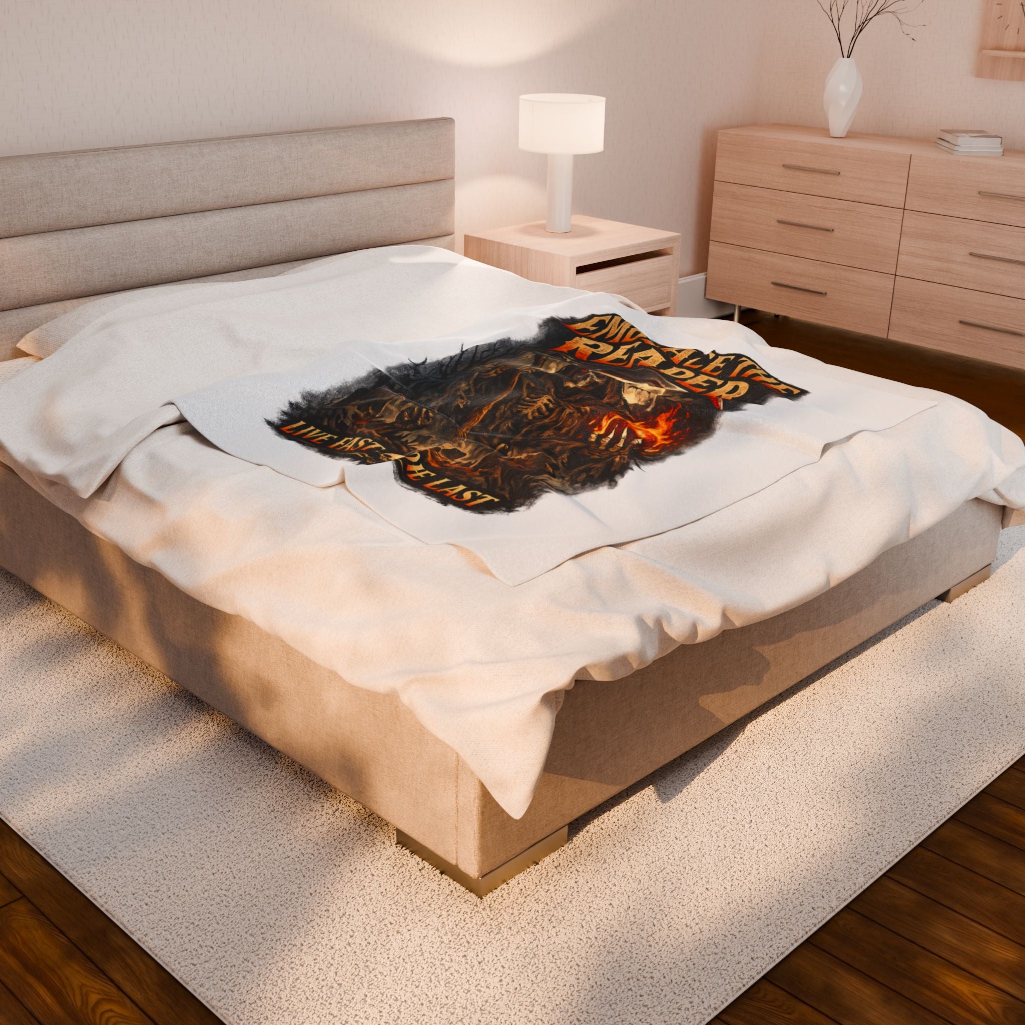 Embrace The Reaper Velveteen Plush Blanket — 'Live Fast, Die Last' Gothic Skull Throw