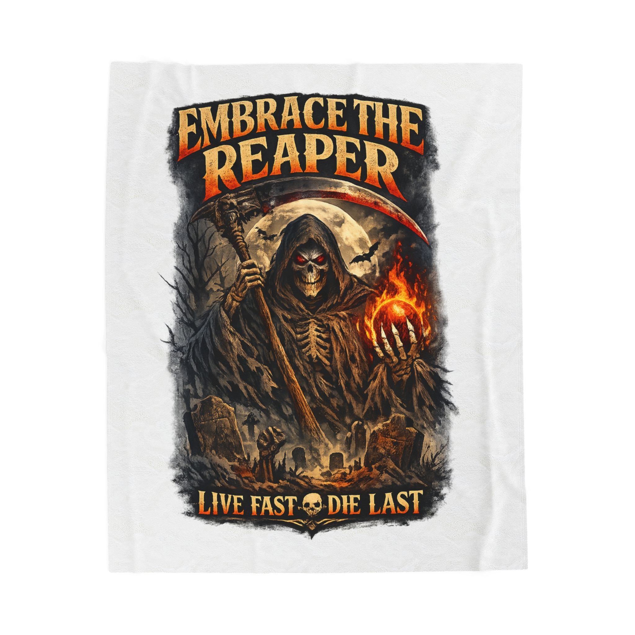 Embrace The Reaper Velveteen Plush Blanket — 'Live Fast, Die Last' Gothic Skull Throw