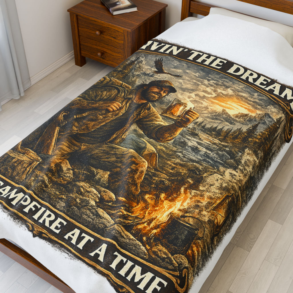 Livin' The Dream Campfire Blanket — Velveteen Plush Camping Throw