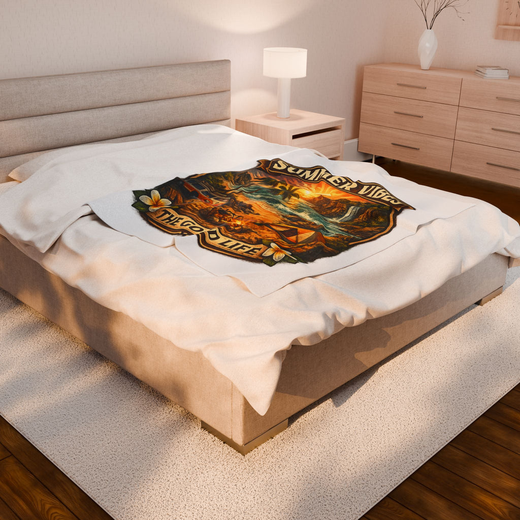 Summer Vibes Velveteen Blanket — The Good Life Sunset Camping Beach Throw