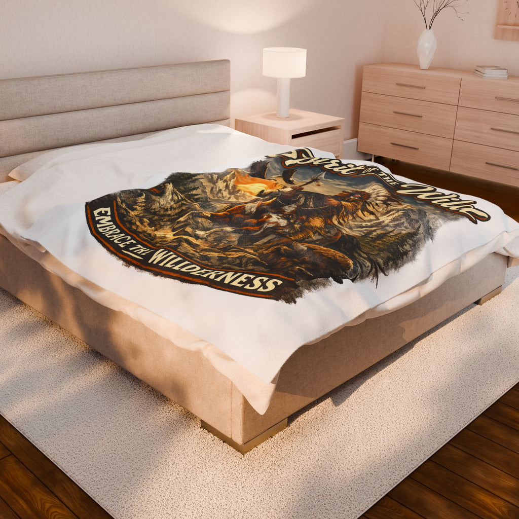 Spirit of the Wild Velveteen Plush Blanket — Embrace the Wilderness Native American Design