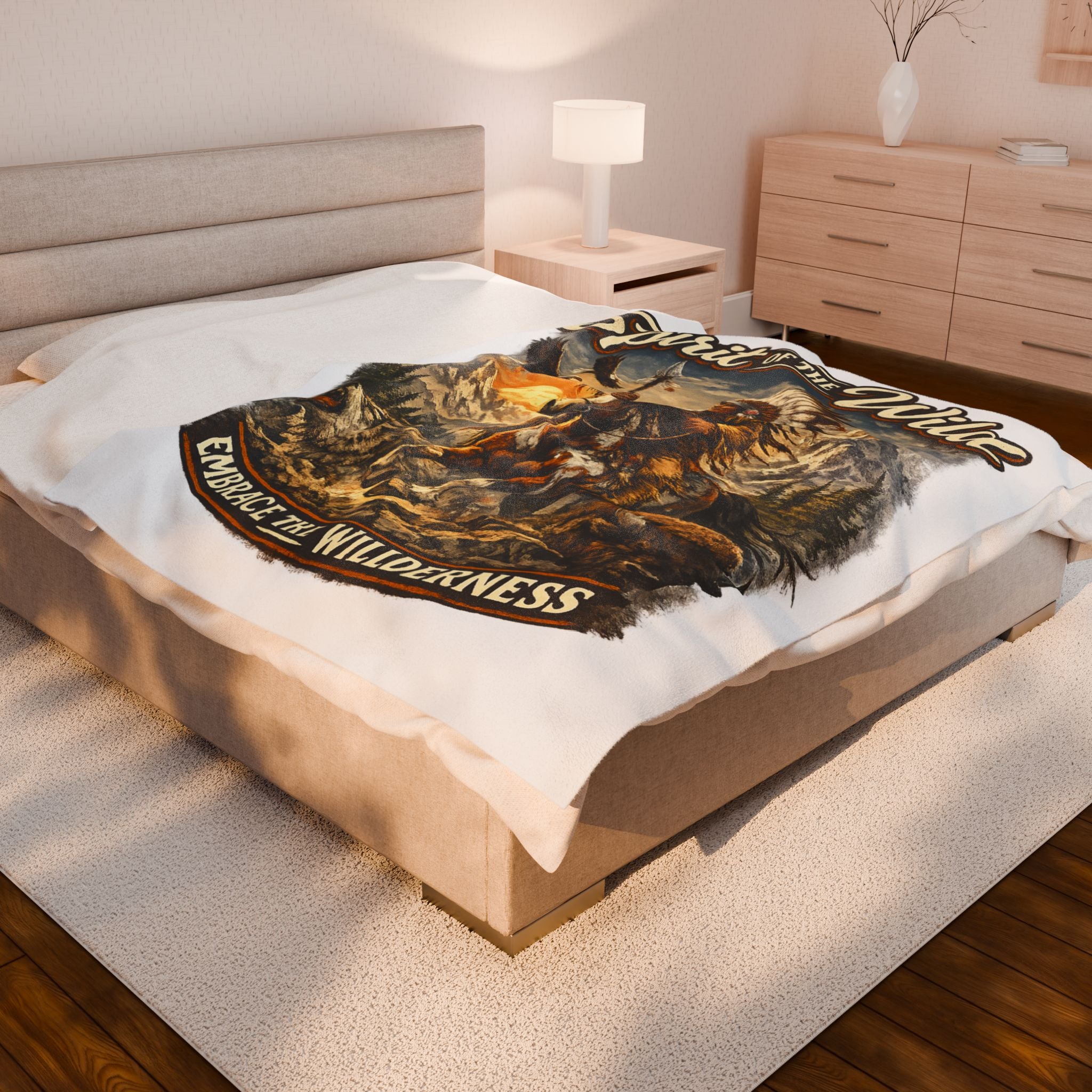 Spirit of the Wild Velveteen Plush Blanket — Embrace the Wilderness Native American Design