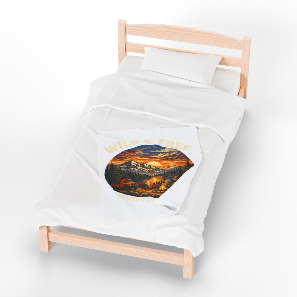Wild & Free Camping Blanket — Adventure Mountains Velveteen Plush Throw