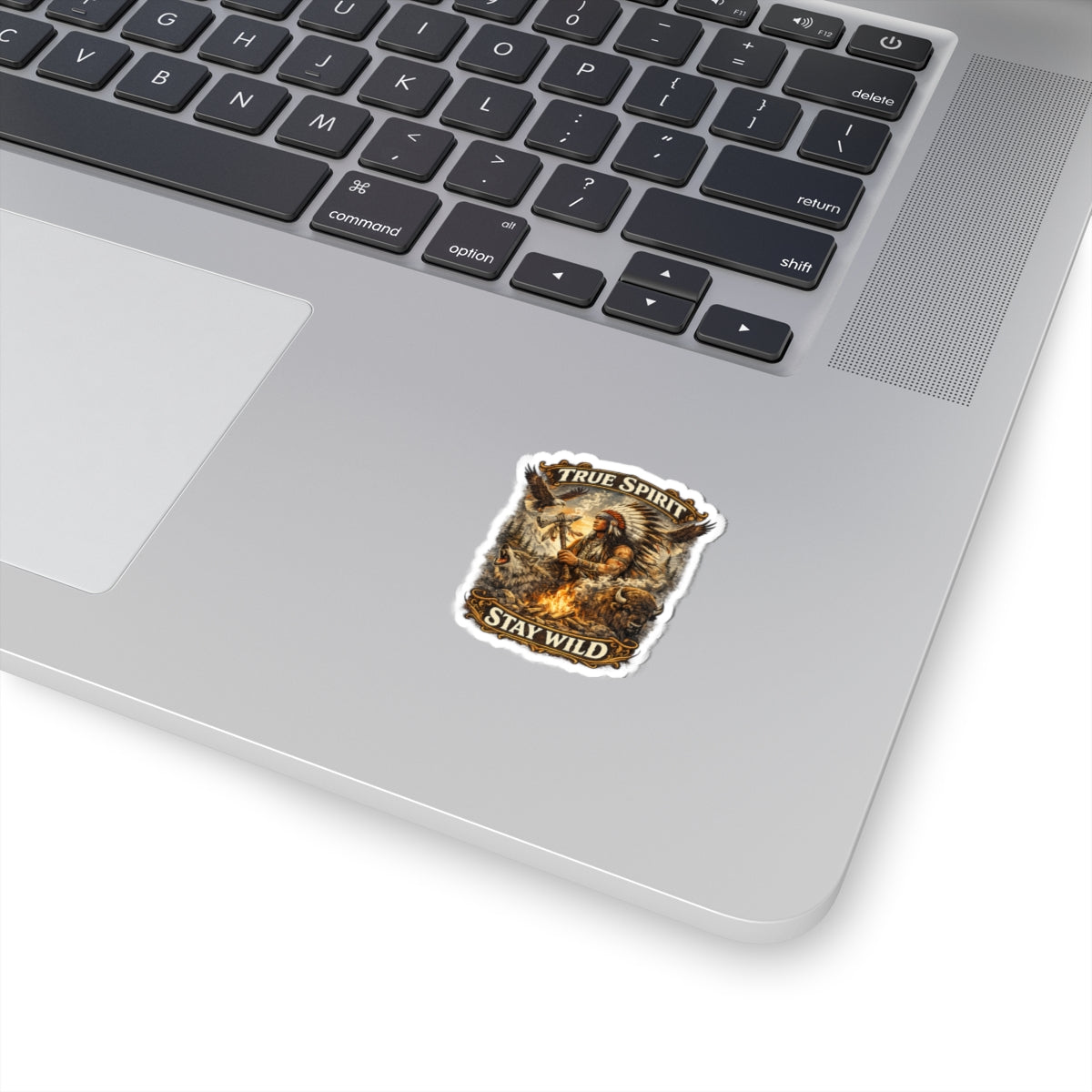 True Spirit "Stay Wild" Kiss-Cut Sticker — Native Warrior Campfire Design