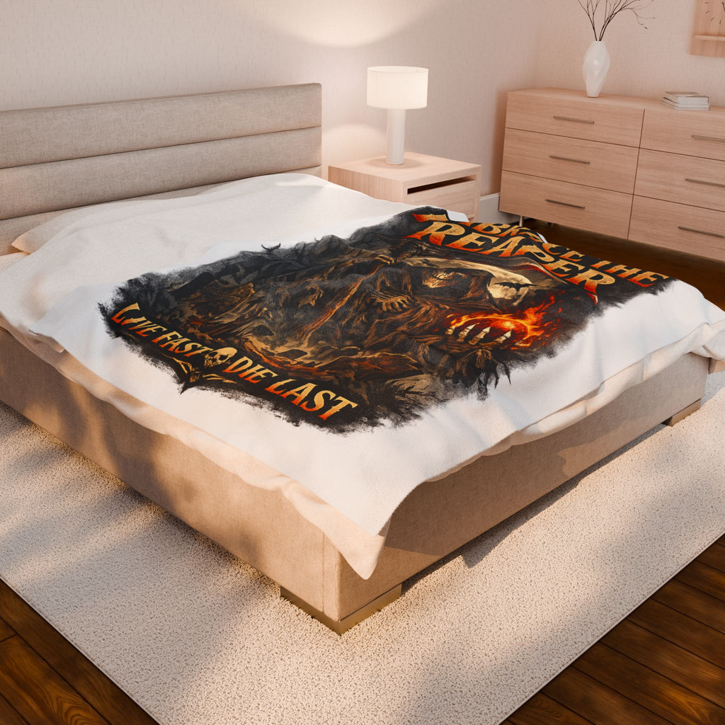 Embrace The Reaper Velveteen Plush Blanket — 'Live Fast, Die Last' Gothic Skull Throw