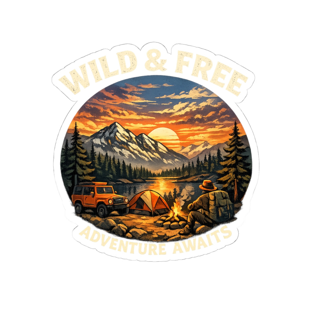 Wild & Free Camping Sticker — Adventure Awaits Outdoor Laptop Decal
