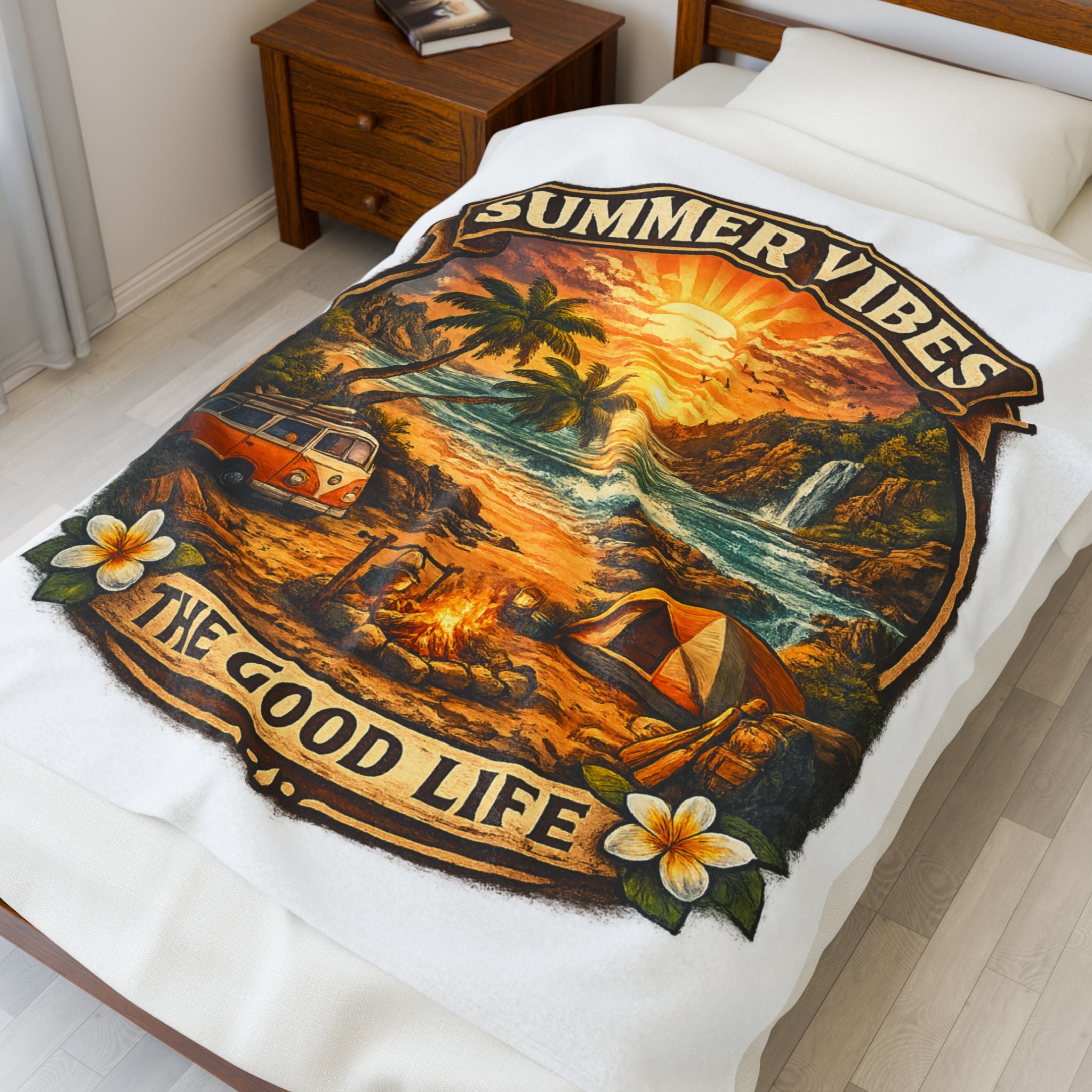 Summer Vibes Velveteen Blanket — The Good Life Sunset Camping Beach Throw