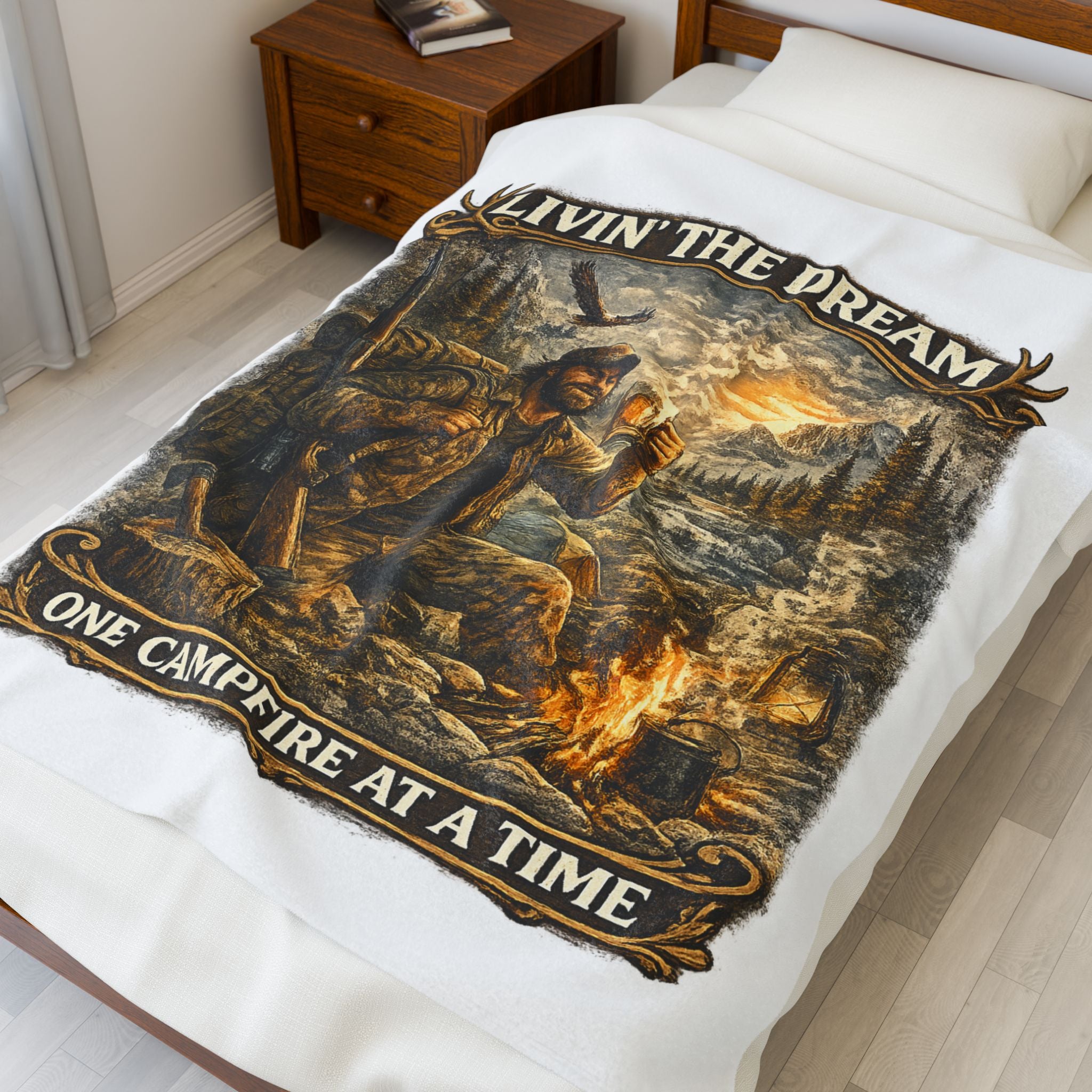 Livin' The Dream Campfire Blanket — Velveteen Plush Camping Throw