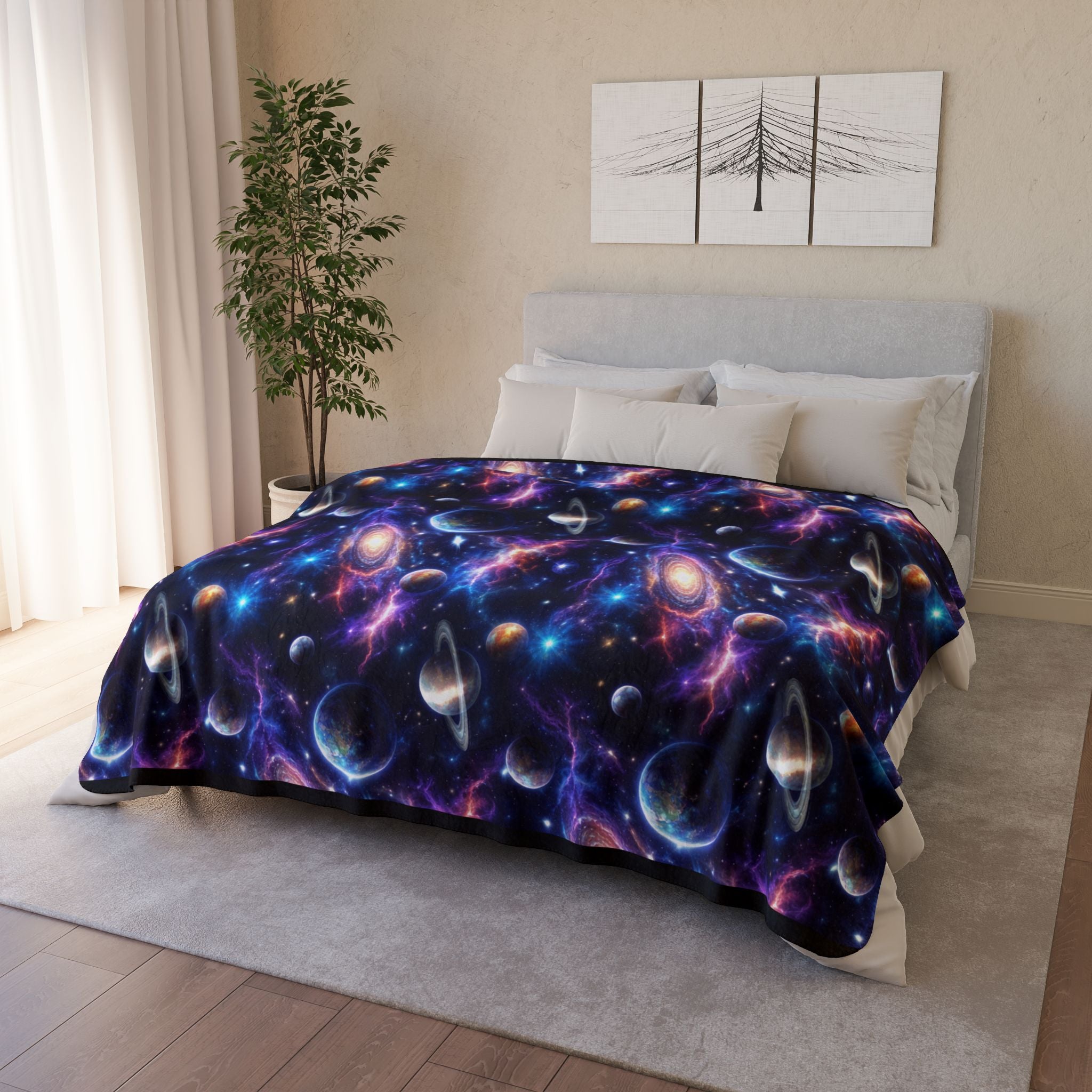 Galaxy Space Sherpa Blanket – Cosmic Planets Fleece Throw