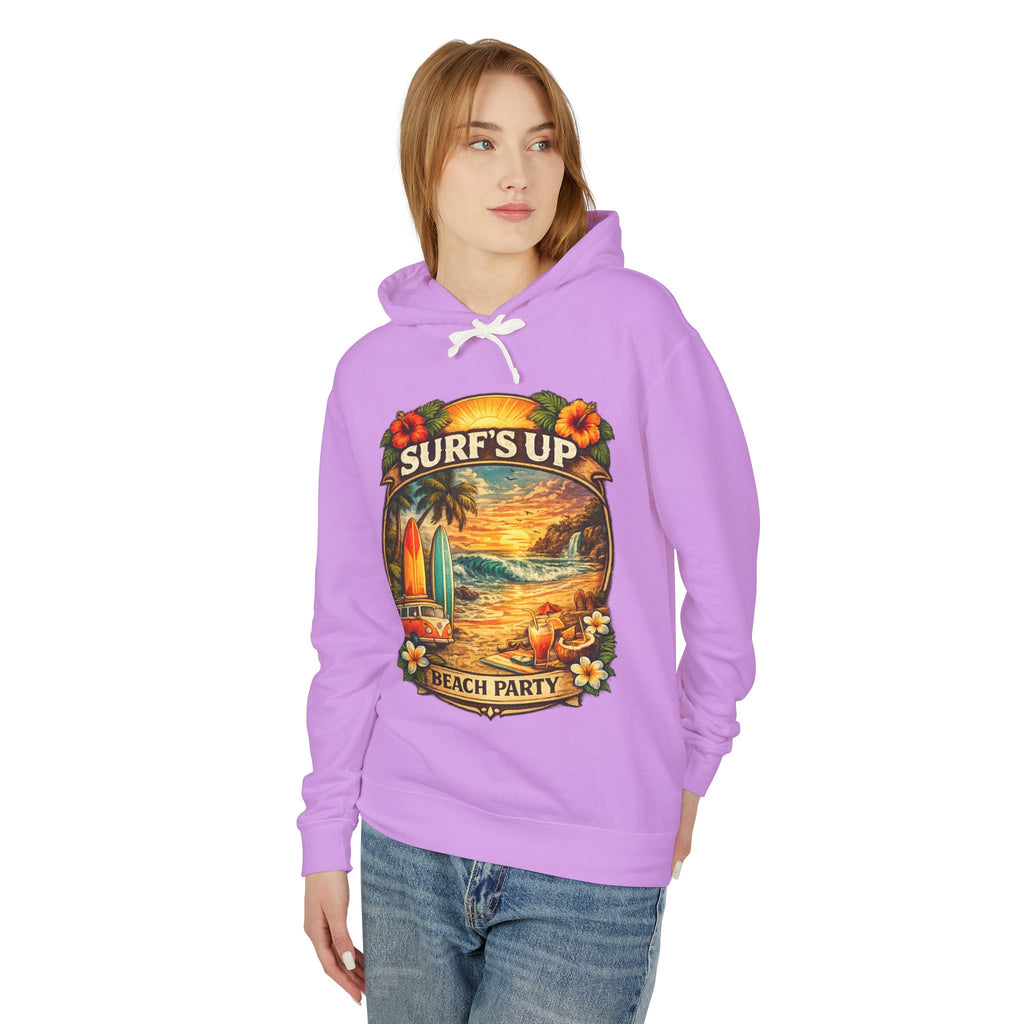 Surf's Up Beach Party Hoodie — Vintage Sunset Surfboard Pullover