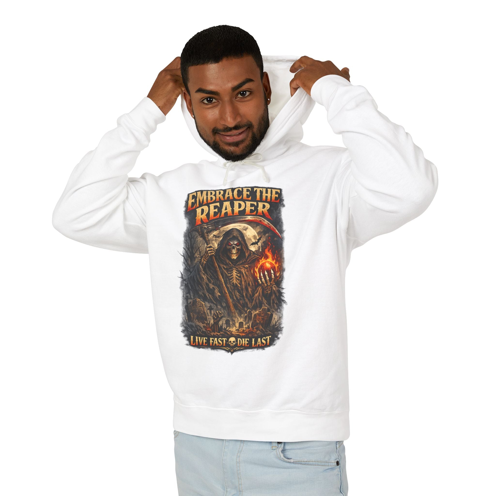 Embrace The Reaper Hoodie — Gothic Grim Reaper Graphic Pullover