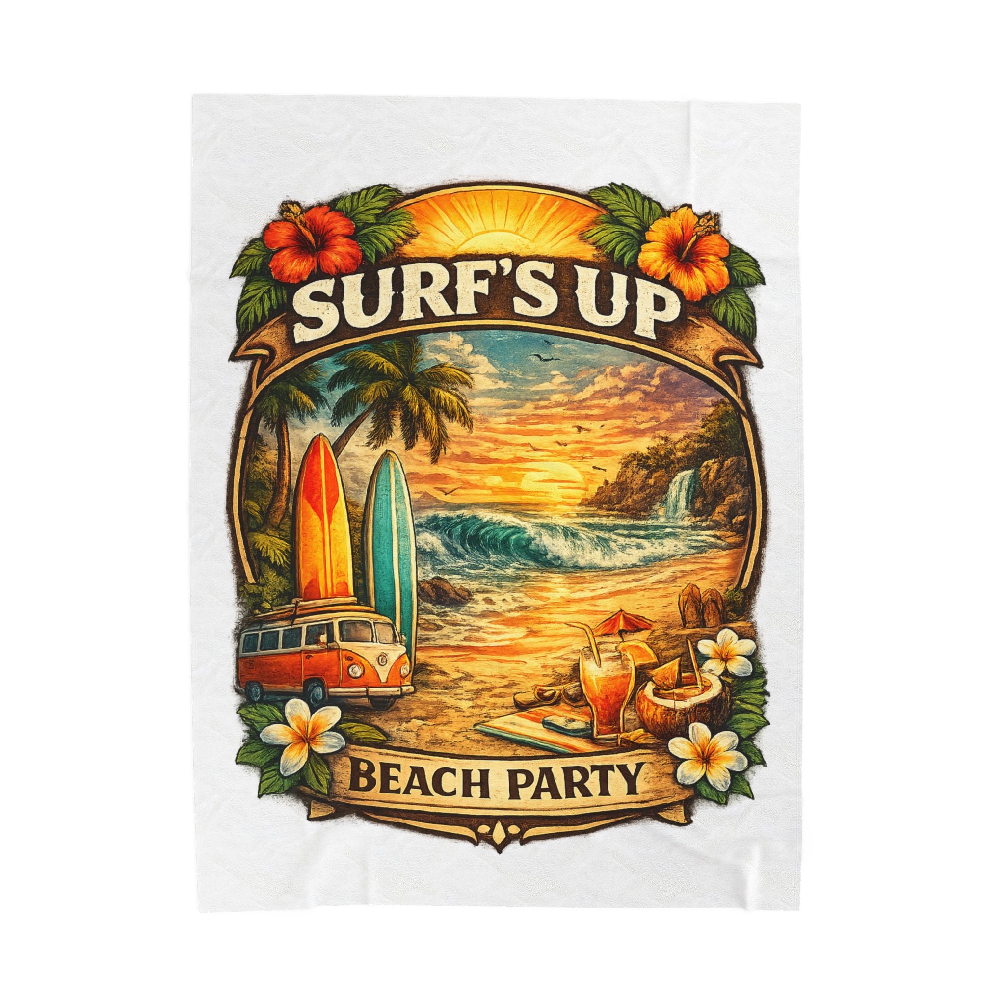 Surf’s Up Beach Party Velveteen Plush Blanket