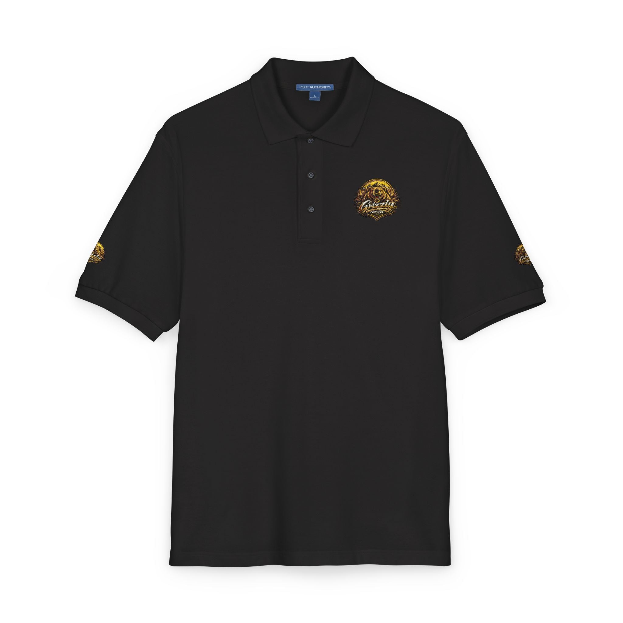 Embroidered Gold Lion Crest Polo Shirt – Grizzly Clothings