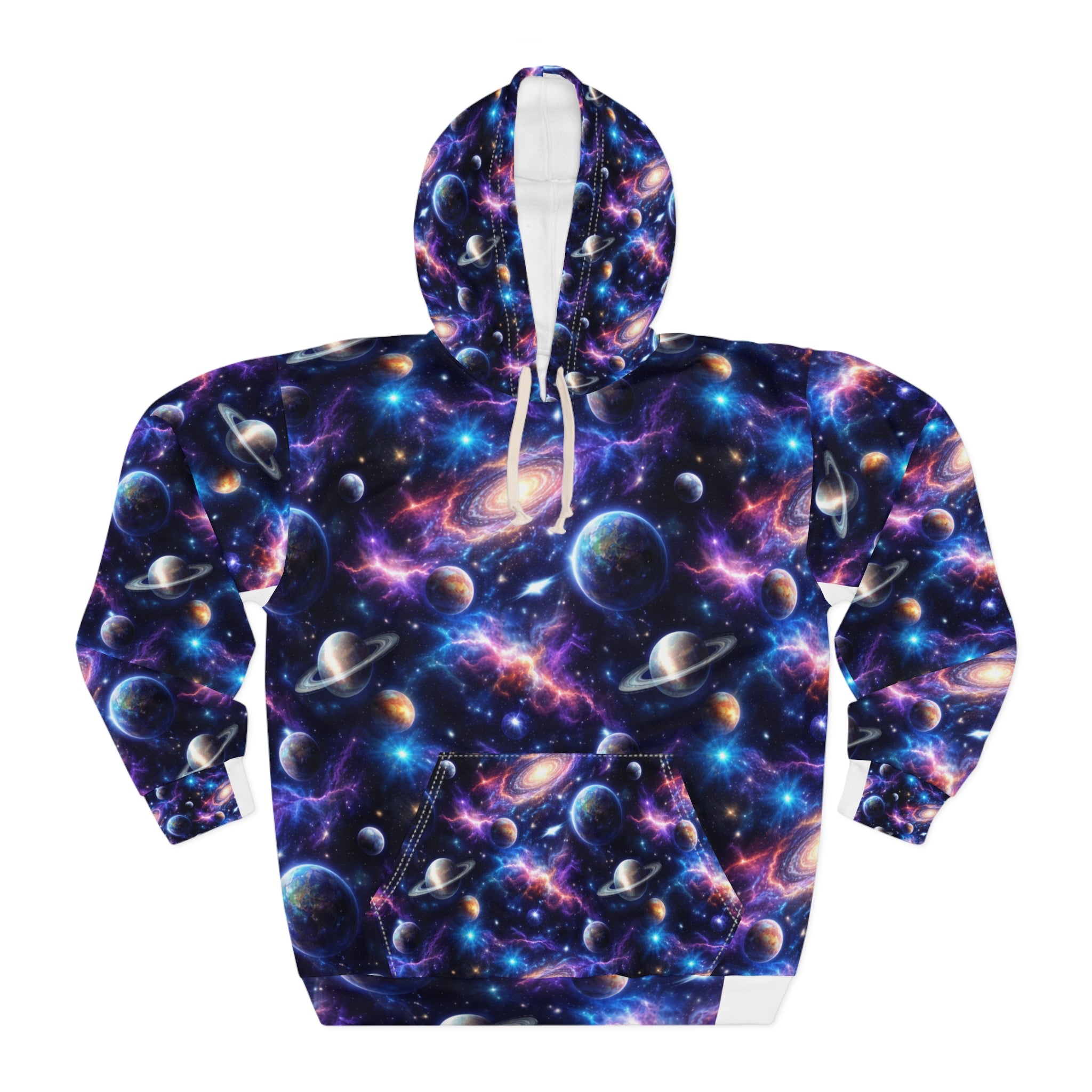 Galaxy Space Hoodie — All-Over Print Cosmic Planets Pullover
