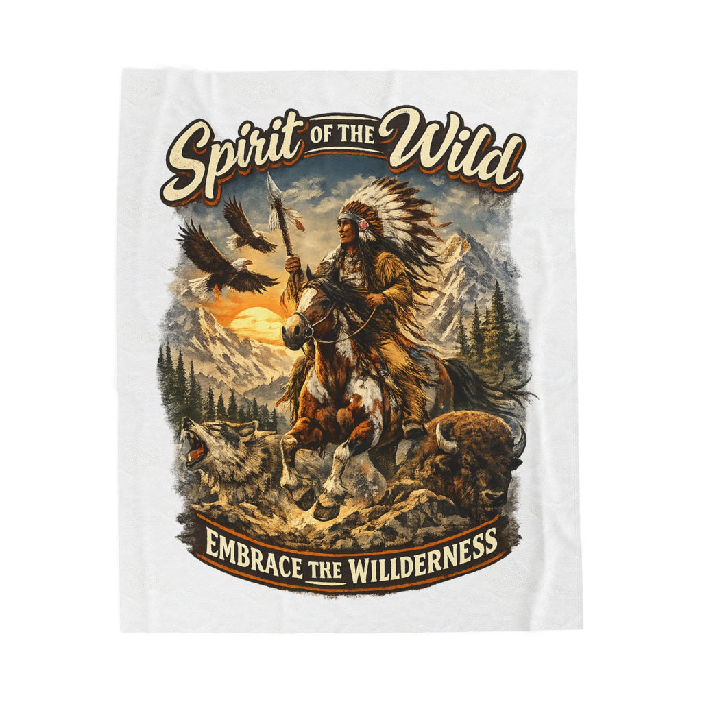 Spirit of the Wild Velveteen Plush Blanket — Embrace the Wilderness Native American Design