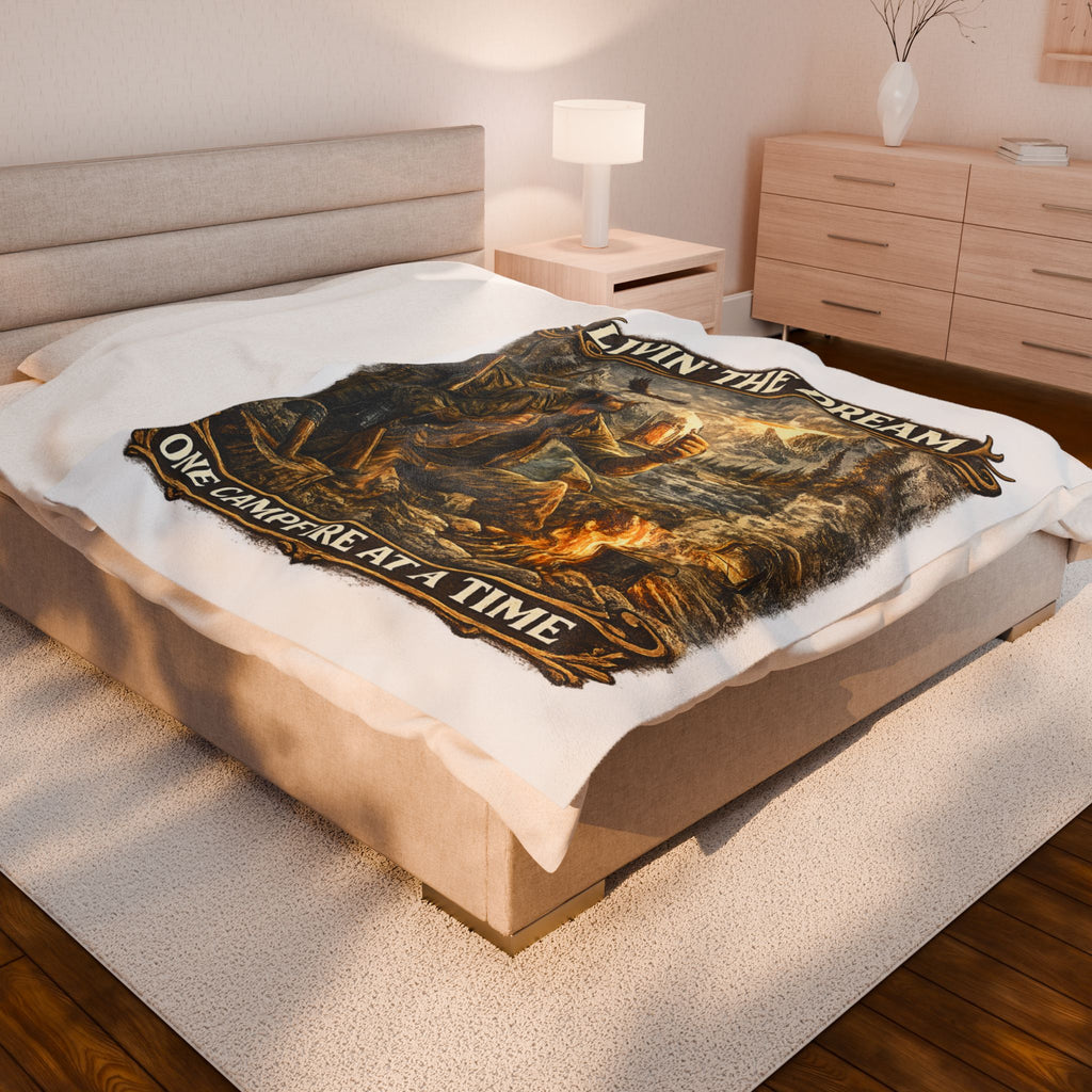 Livin' The Dream Campfire Blanket — Velveteen Plush Camping Throw