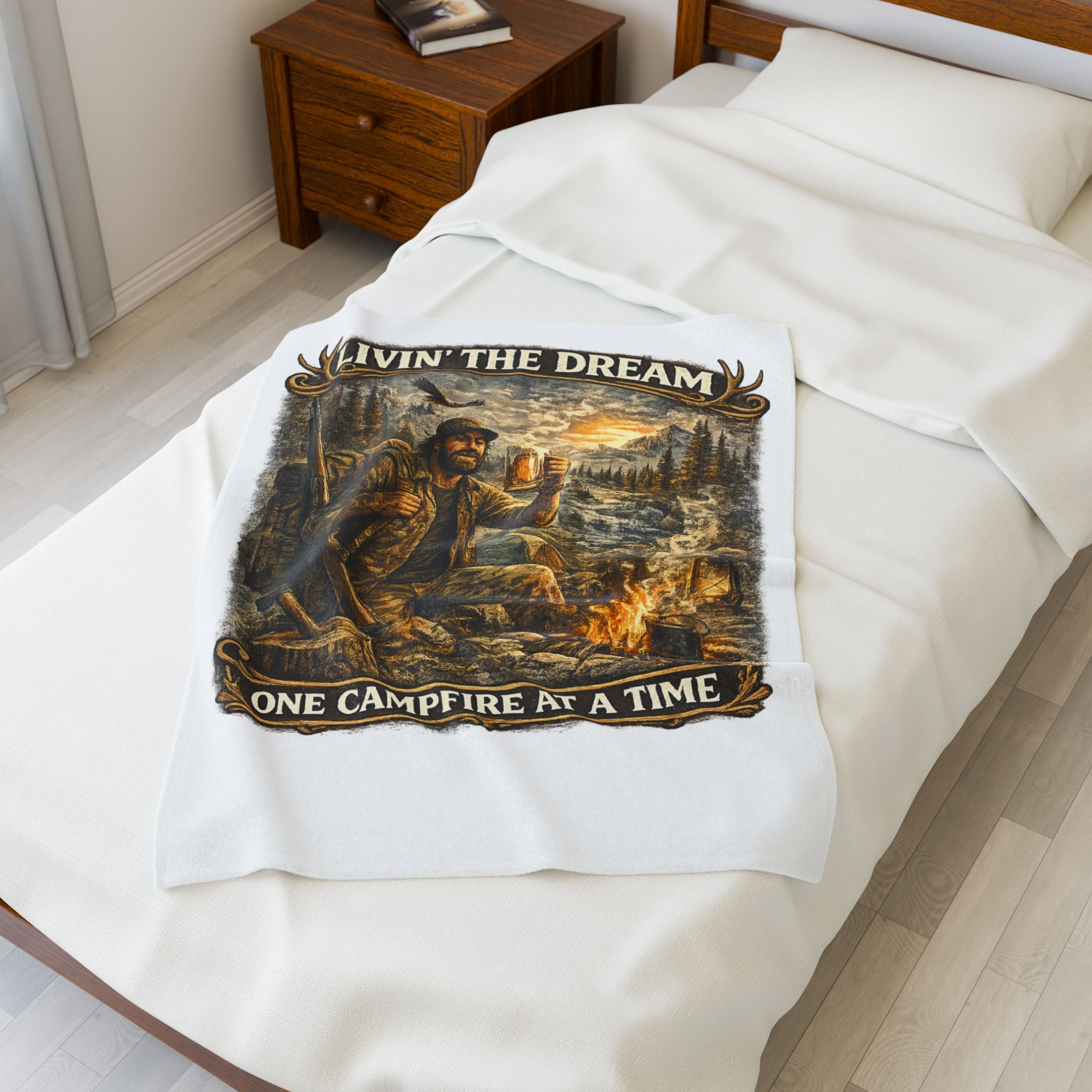 Livin' The Dream Campfire Blanket — Velveteen Plush Camping Throw