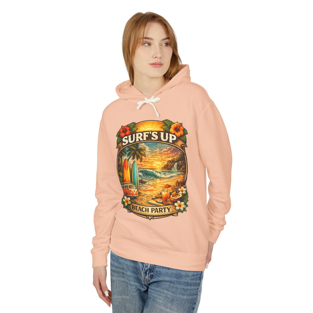 Surf's Up Beach Party Hoodie — Vintage Sunset Surfboard Pullover