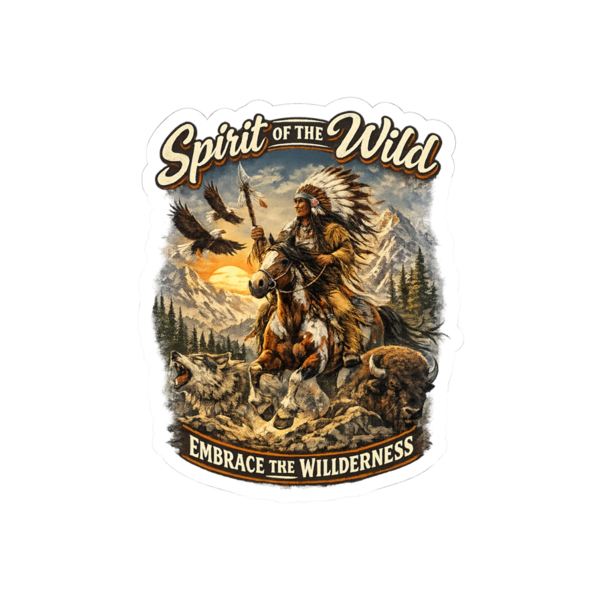 Spirit of the Wild Kiss-Cut Sticker — Embrace the Wilderness Outdoor Adventure Decal