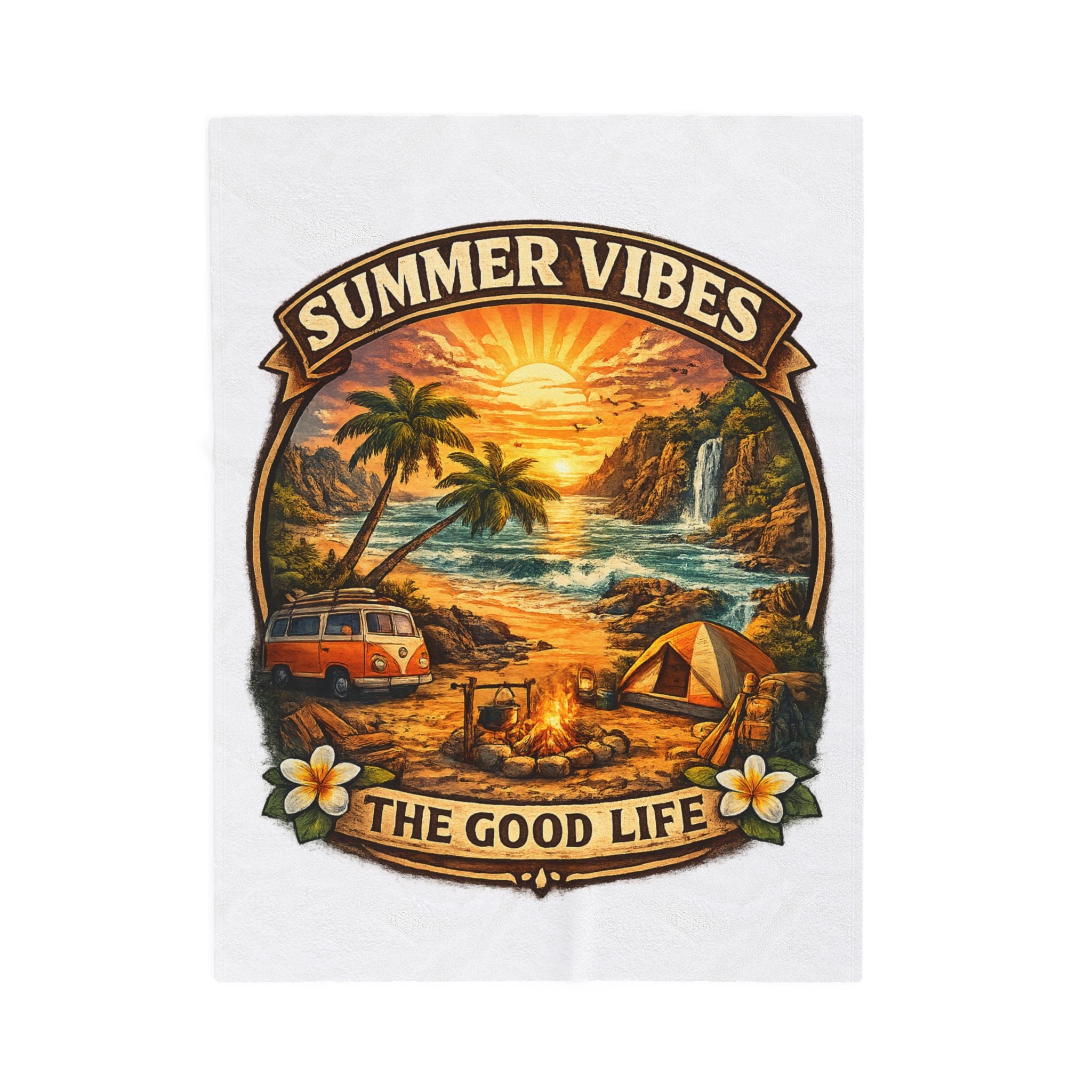 Summer Vibes Velveteen Blanket — The Good Life Sunset Camping Beach Throw
