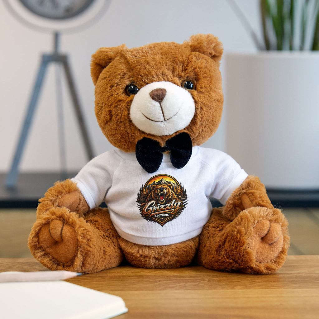 Plush Teddy Bear with T-Shirt — Cute Brown Bear Gift with Printed Tee
