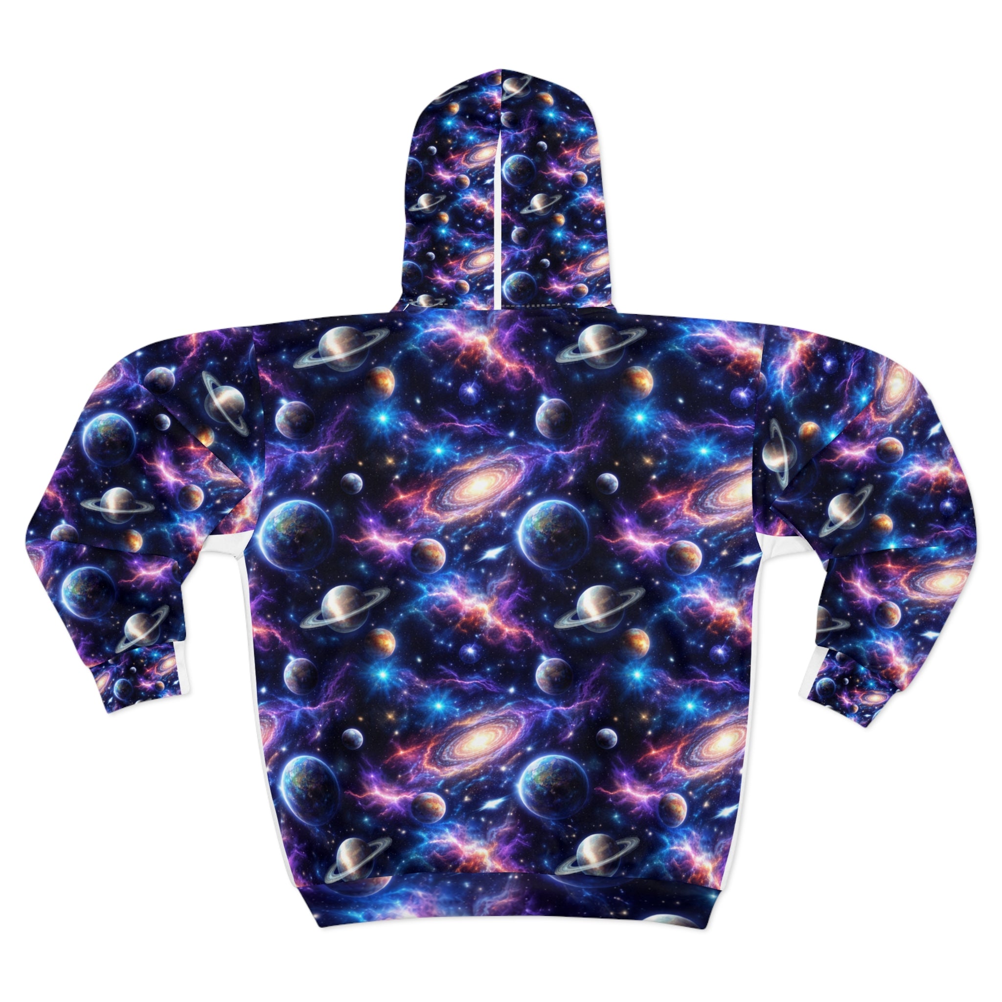 Galaxy Print Zip Hoodie — All-Over Space Nebula Pullover
