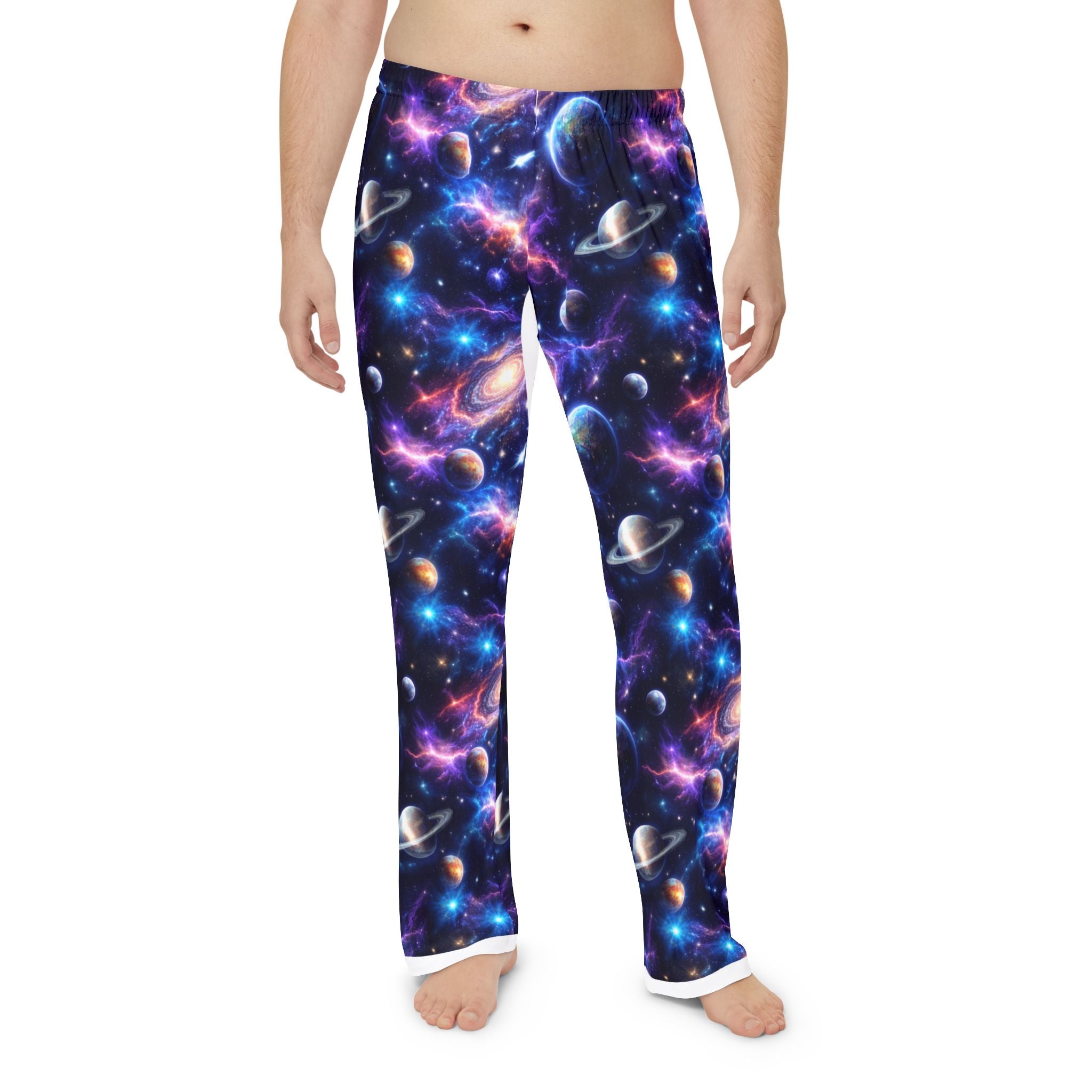 Galaxy Print Pajama Pants — Men's Space Planet Lounge Pants