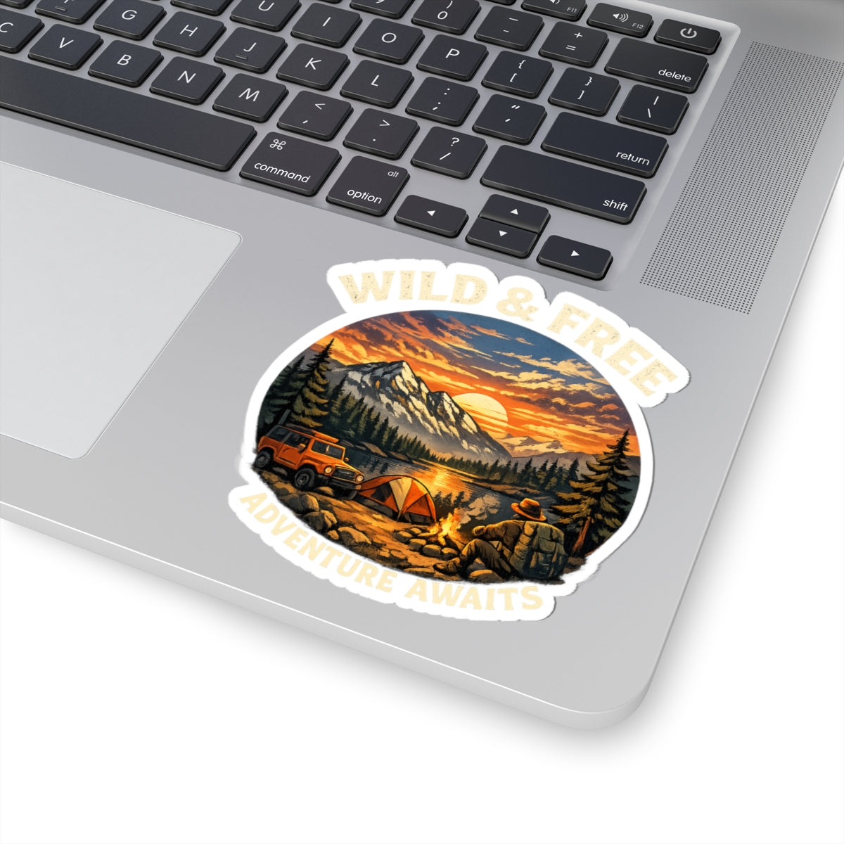 Wild & Free Camping Sticker — Adventure Awaits Outdoor Laptop Decal