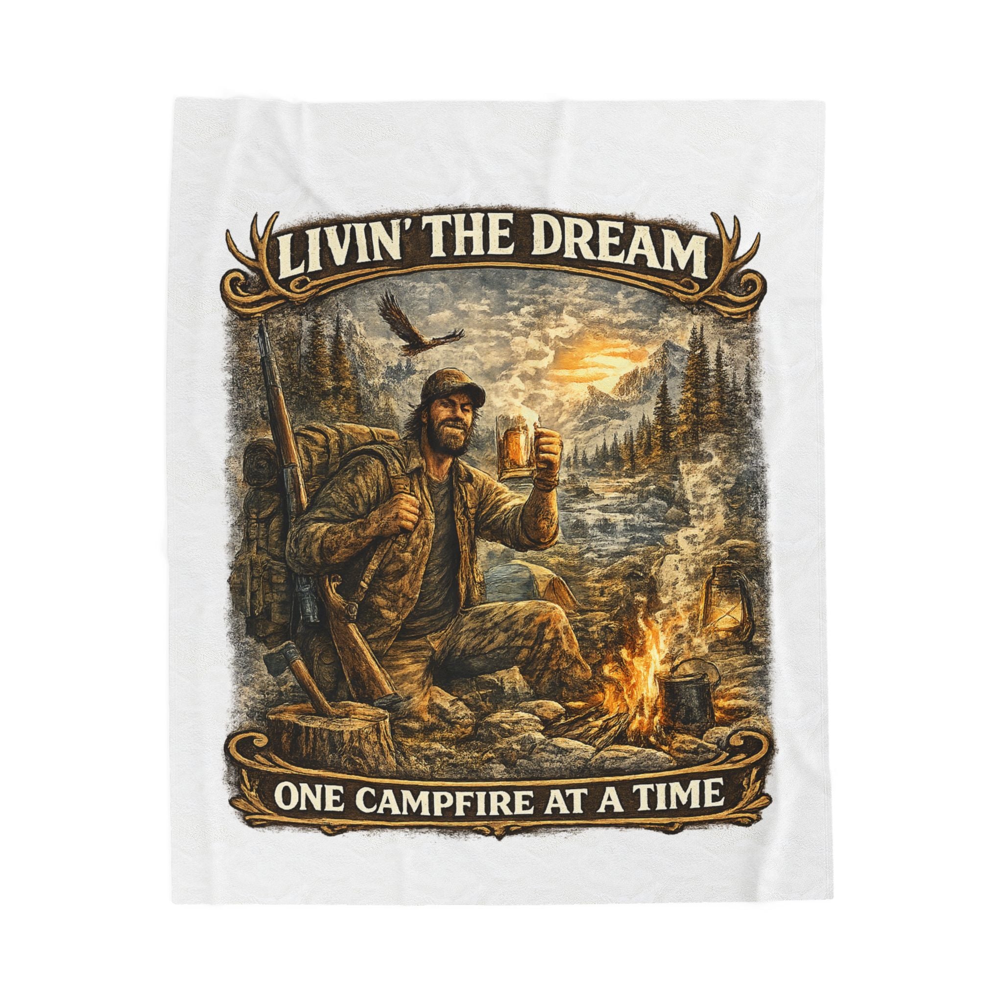 Livin' The Dream Campfire Blanket — Velveteen Plush Camping Throw