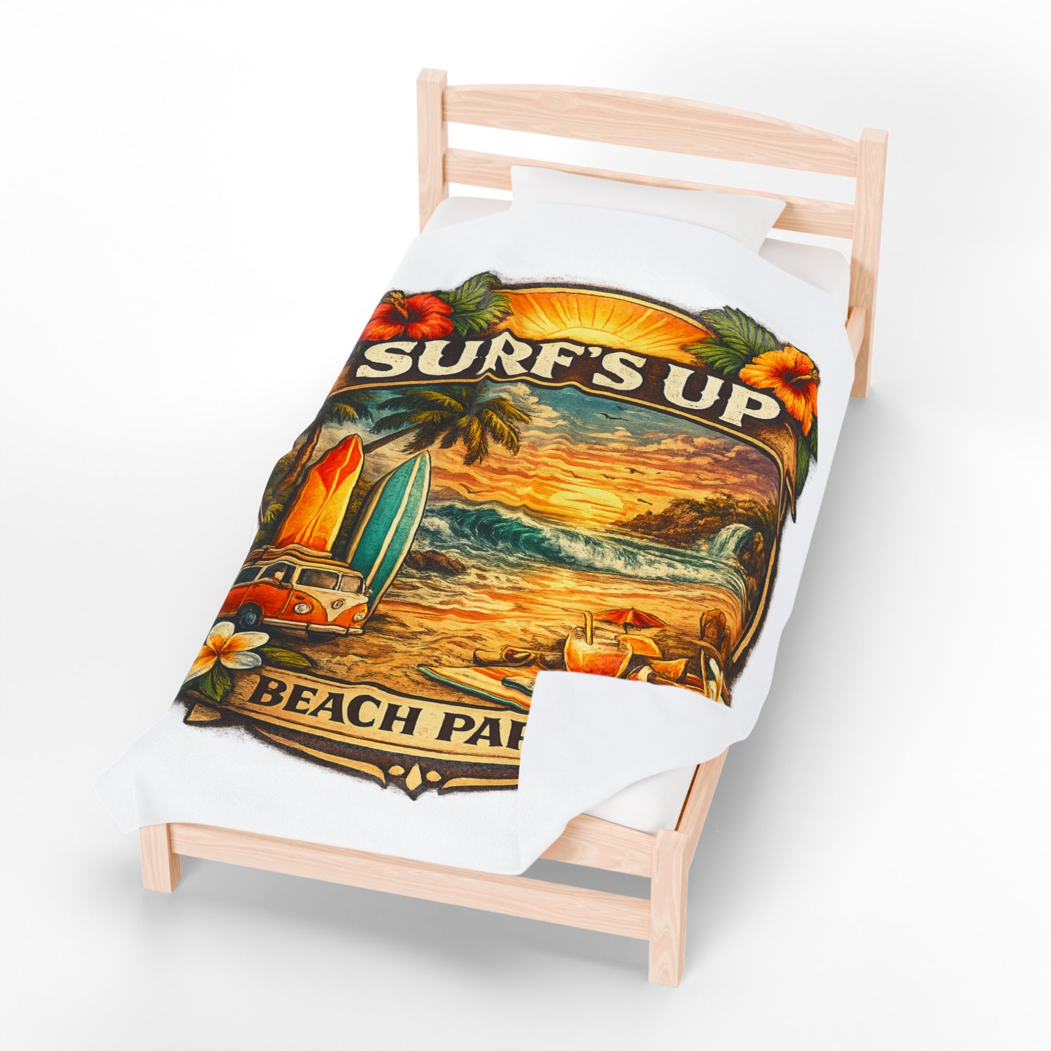 Surf’s Up Beach Party Velveteen Plush Blanket