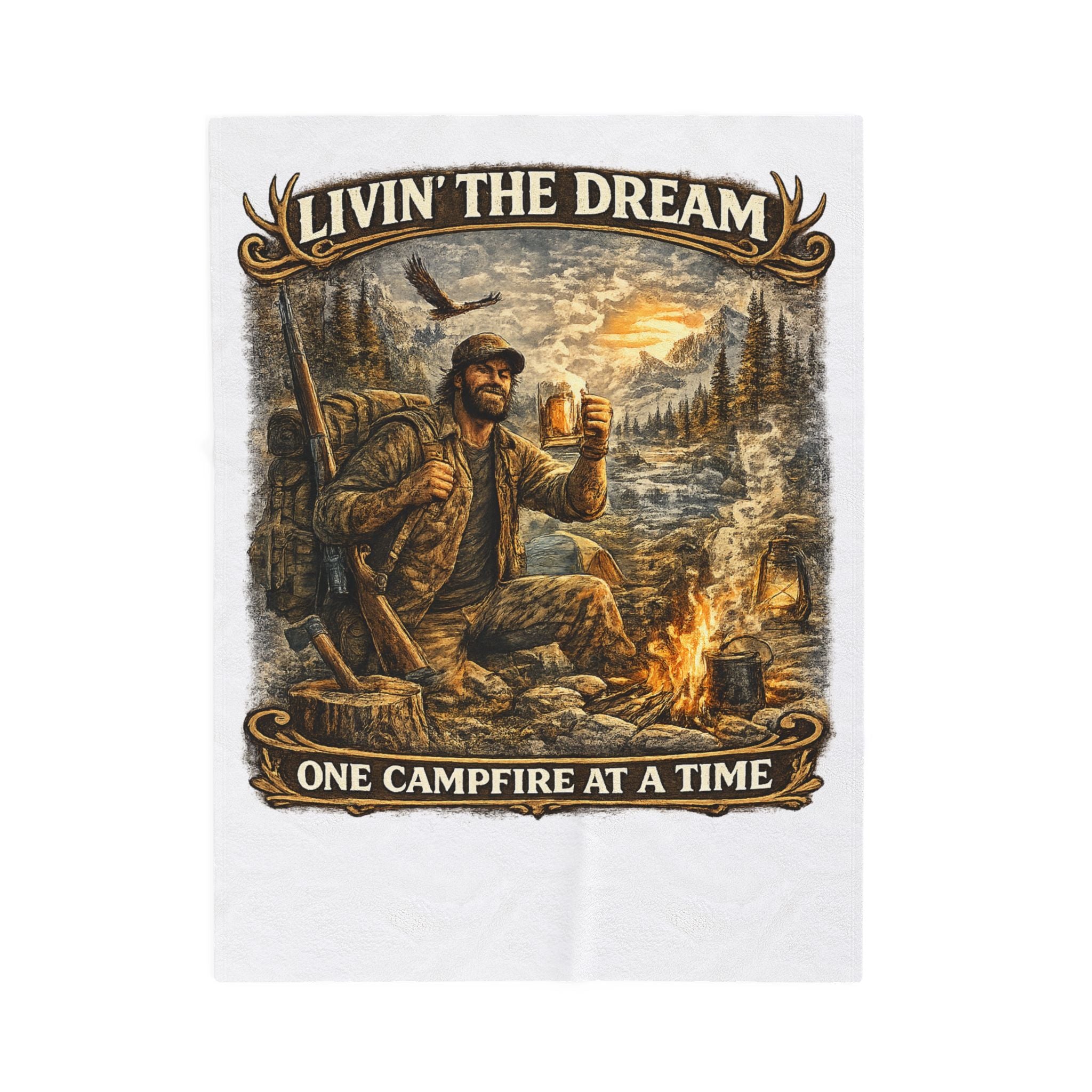 Livin' The Dream Campfire Blanket — Velveteen Plush Camping Throw