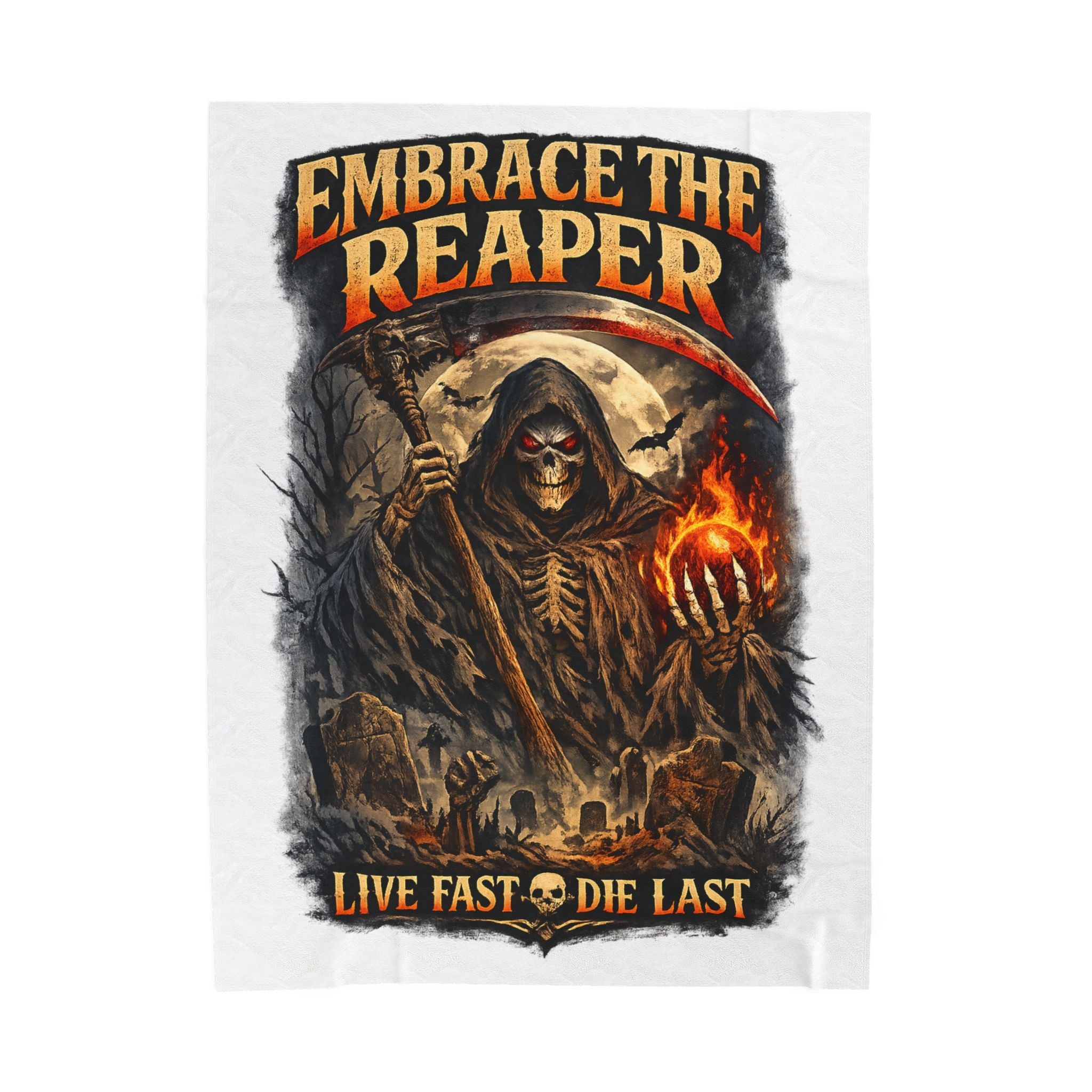 Embrace The Reaper Velveteen Plush Blanket — 'Live Fast, Die Last' Gothic Skull Throw