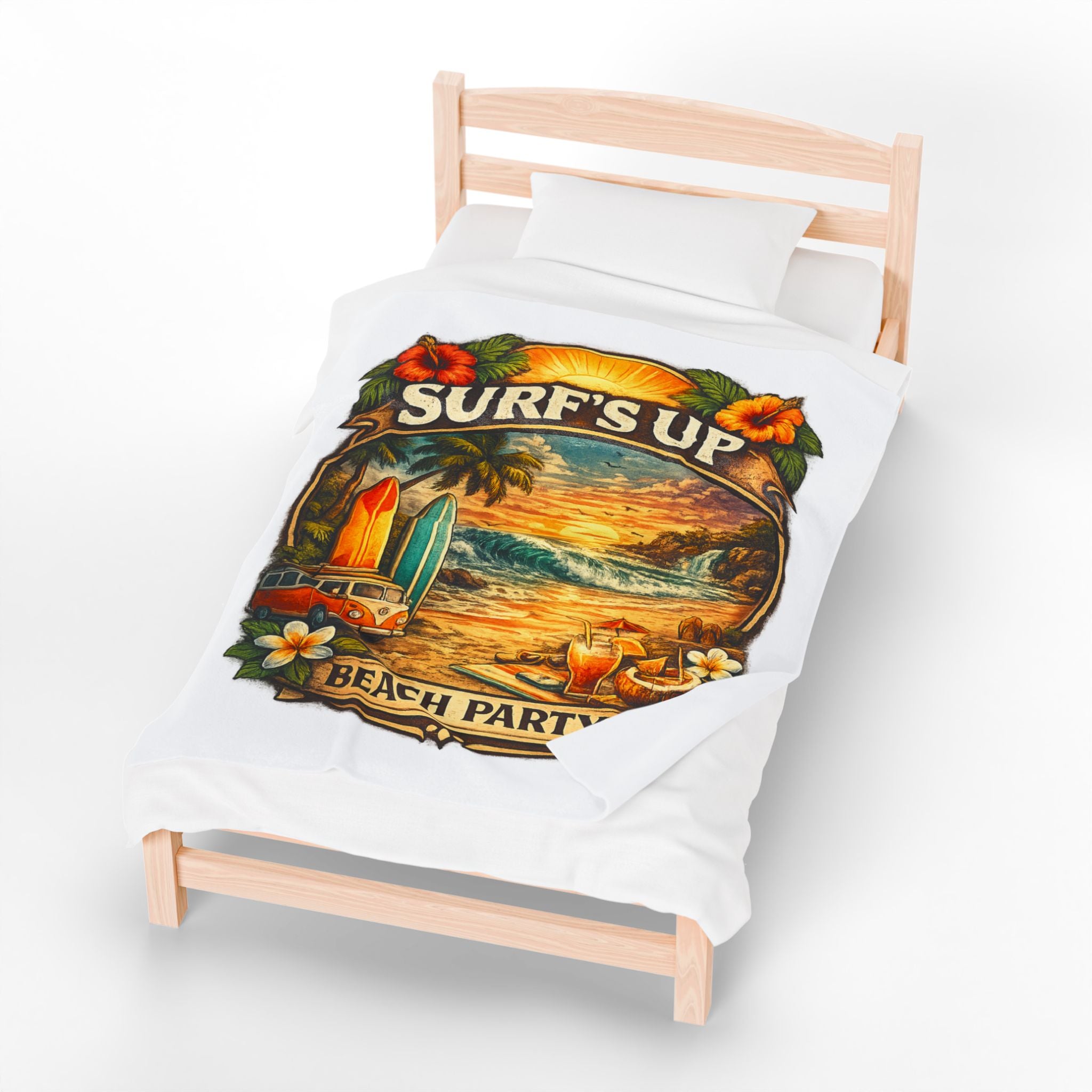 Surf’s Up Beach Party Velveteen Plush Blanket