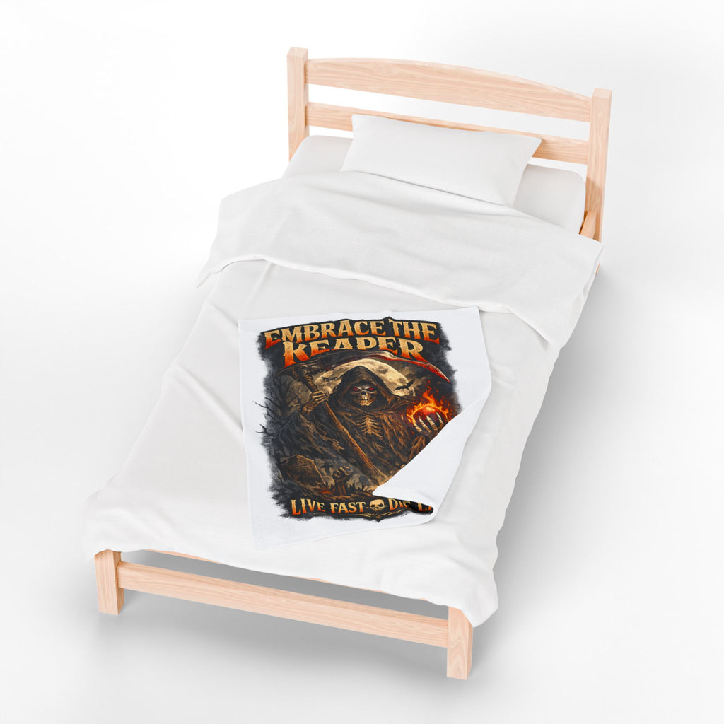 Embrace The Reaper Velveteen Plush Blanket — 'Live Fast, Die Last' Gothic Skull Throw