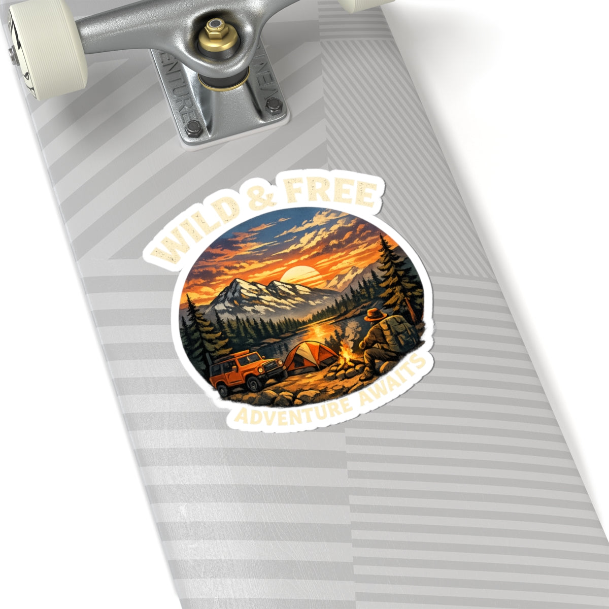 Wild & Free Camping Sticker — Adventure Awaits Outdoor Laptop Decal