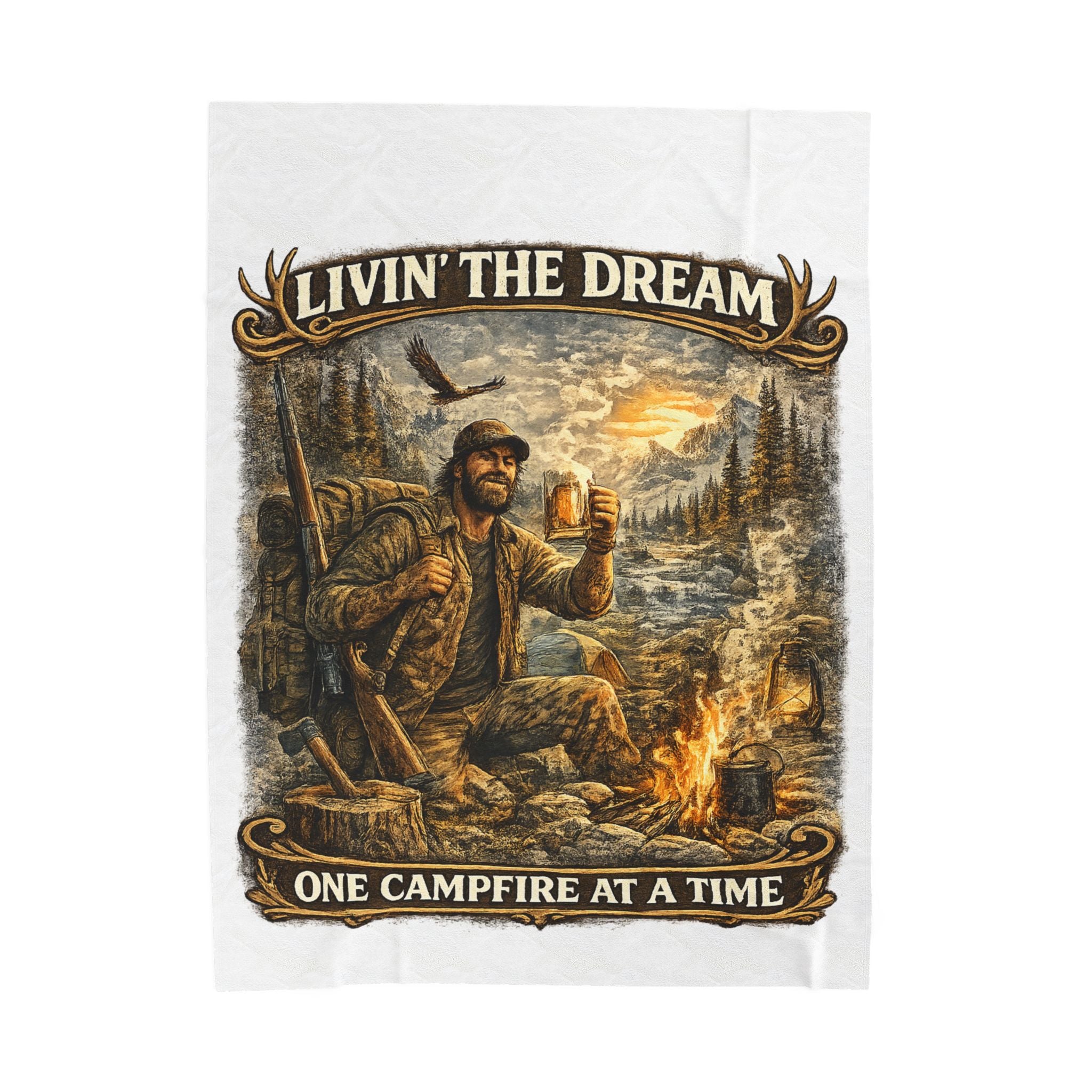 Livin' The Dream Campfire Blanket — Velveteen Plush Camping Throw