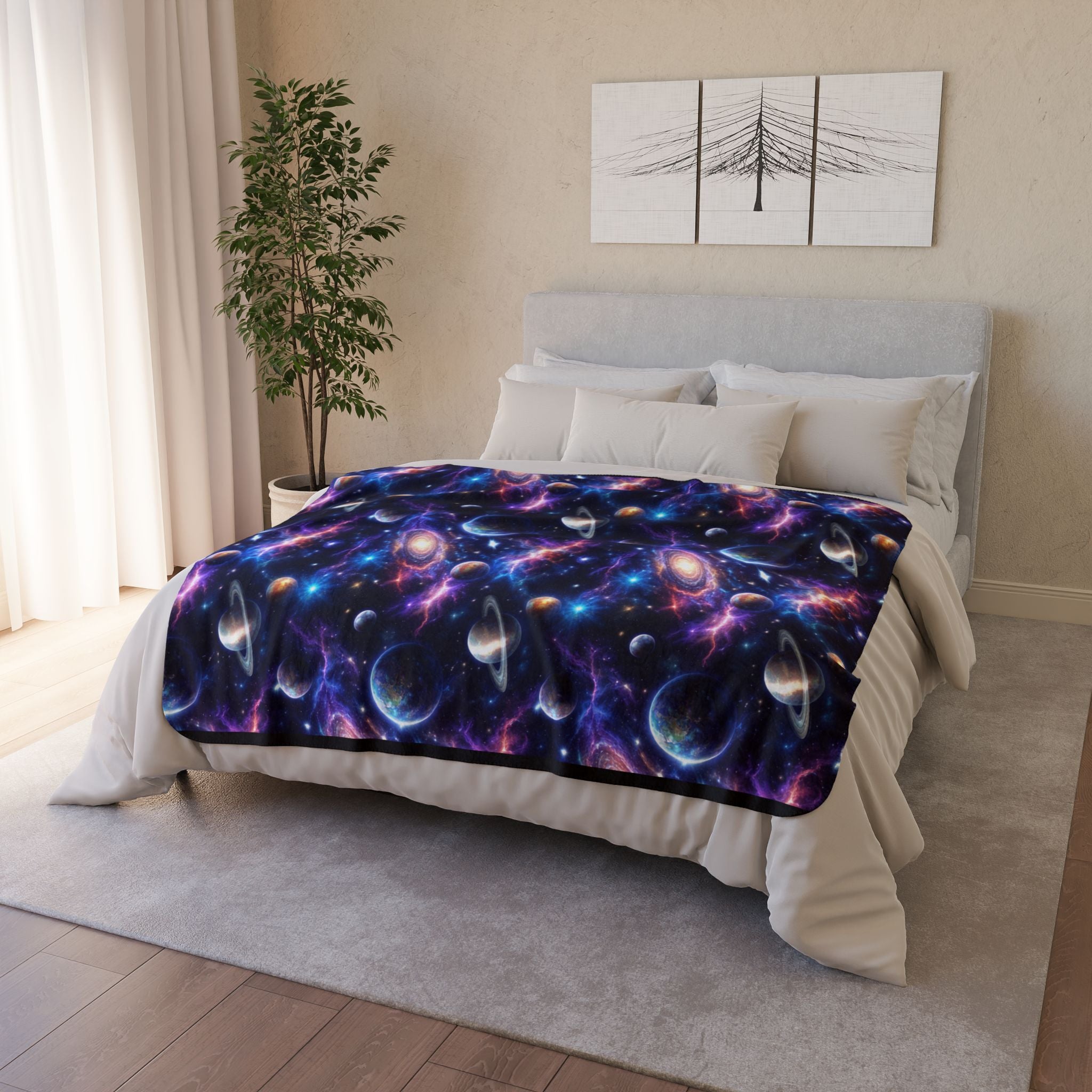 Galaxy Space Sherpa Blanket – Cosmic Planets Fleece Throw