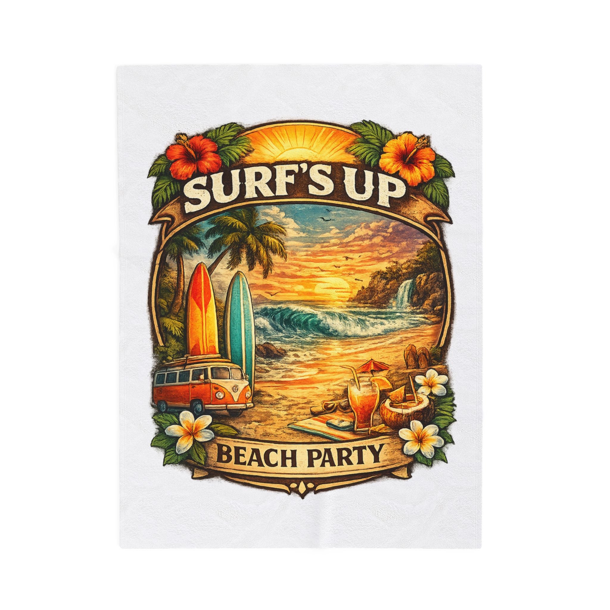 Surf’s Up Beach Party Velveteen Plush Blanket