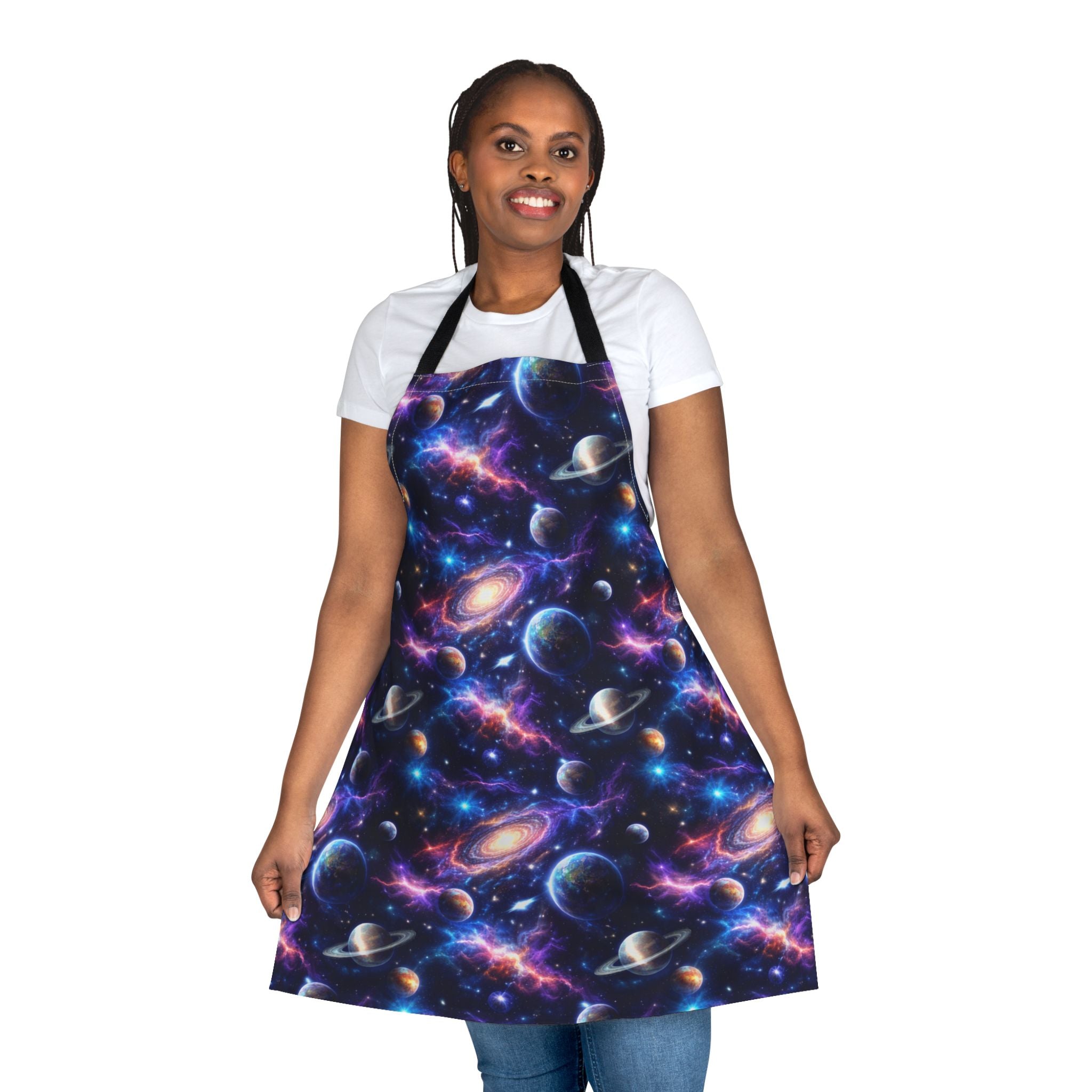 Galaxy Space Print Apron — Cosmic Planets & Nebula Kitchen Apron