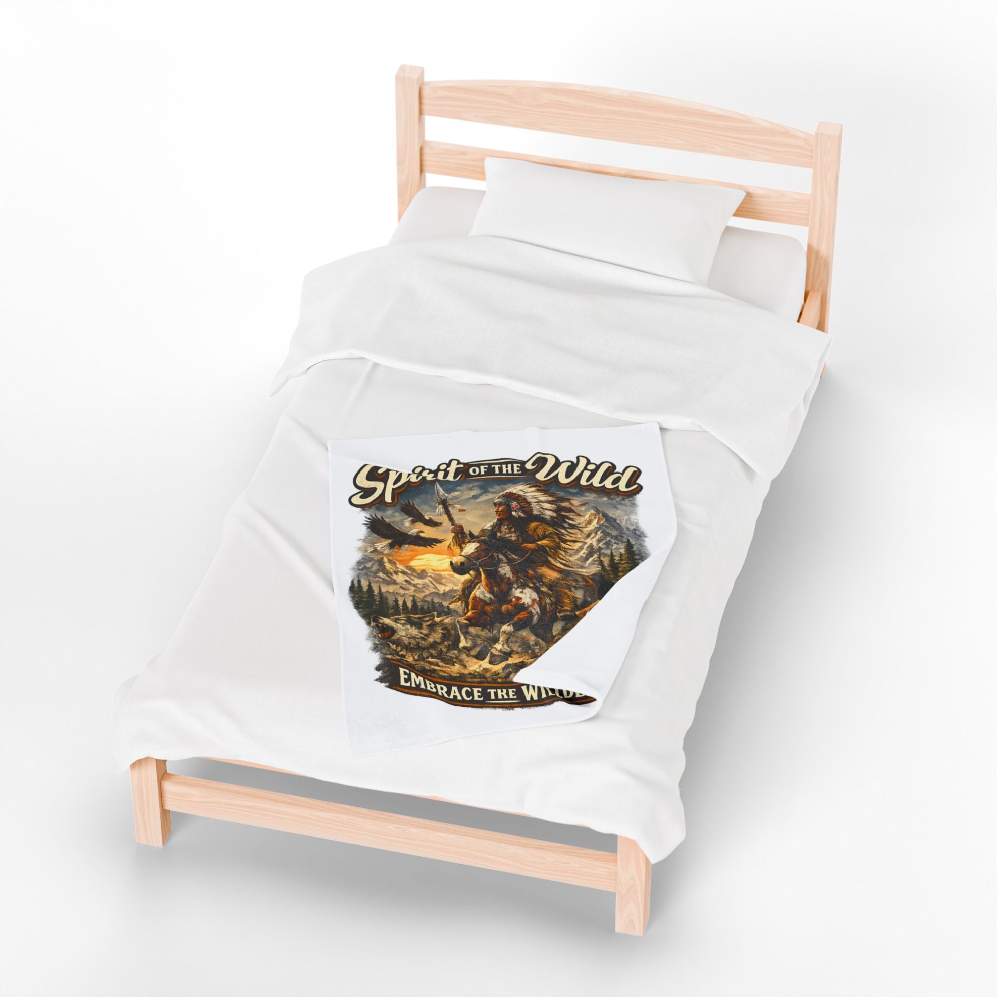 Spirit of the Wild Velveteen Plush Blanket — Embrace the Wilderness Native American Design