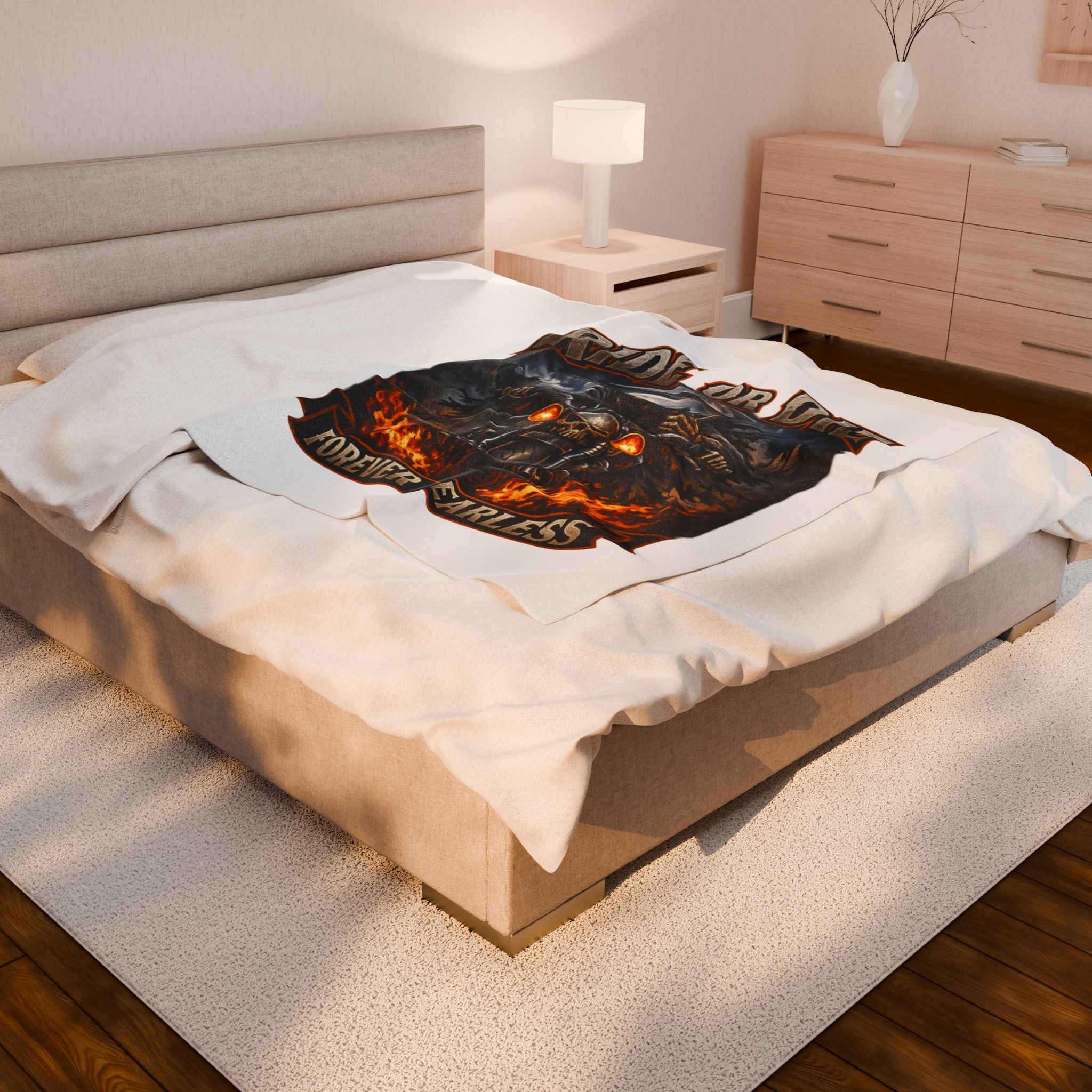 Ride or Die "Forever Fearless" Velveteen Plush Blanket — Biker Grim Reaper Motorcycle Throw