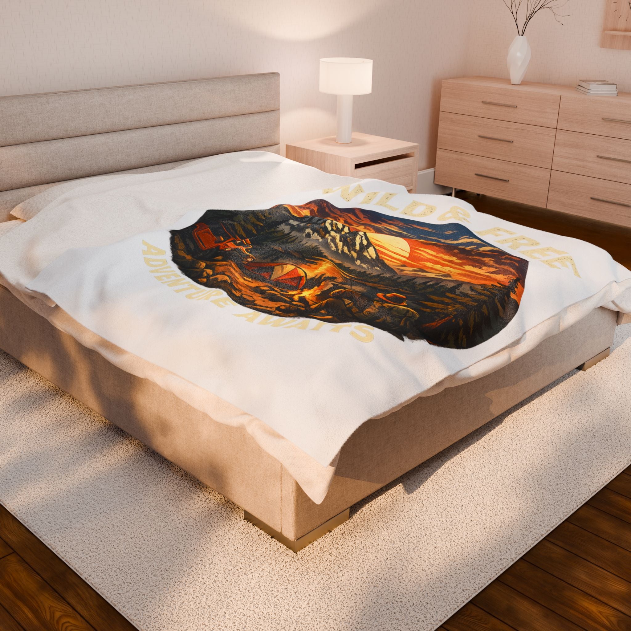 Wild & Free Camping Blanket — Adventure Mountains Velveteen Plush Throw